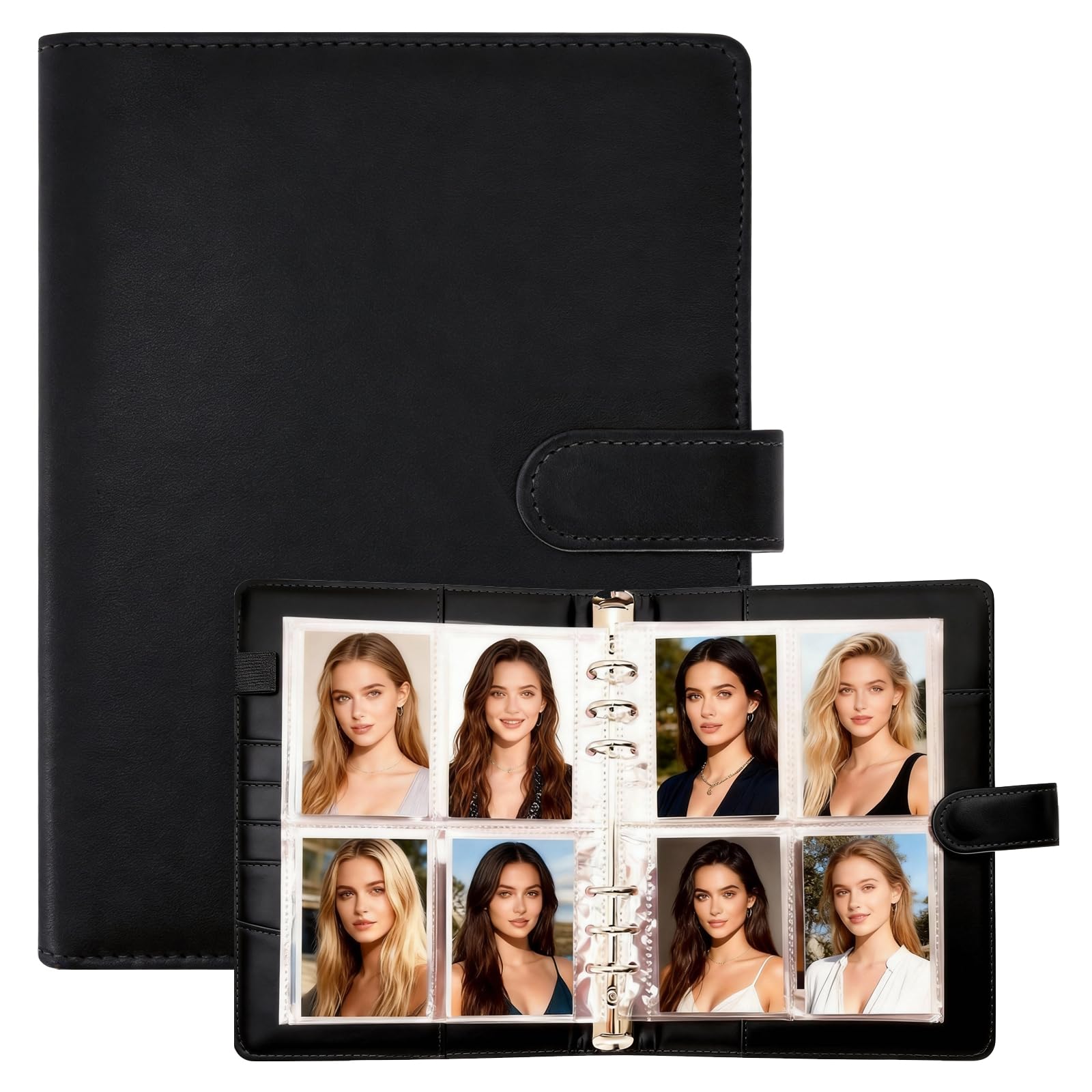M.J COMFY-LIFE A5 Kpop Photocard Binder with 30 Pocket Pages, 6 Ring Album for 240 Cards, PU Leather Cover with Magnetic Closure, Storage Notebook for Trading Cards, Game Cards, Photo Cards (Black)