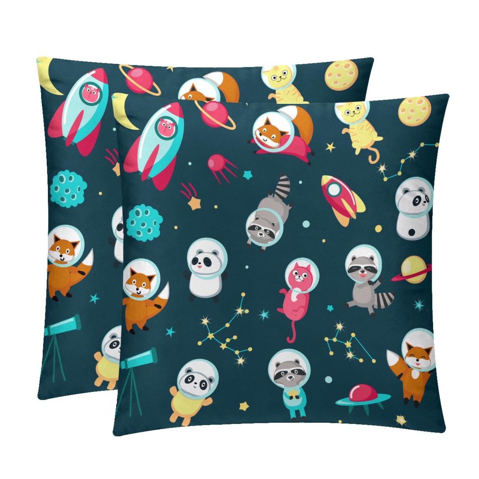 TDGKPZ Cartoon Space Throw Pillow Cases 2 Pack Pillowcases Zipper Cushion Covers For Bedroom Living Room 50x50cm