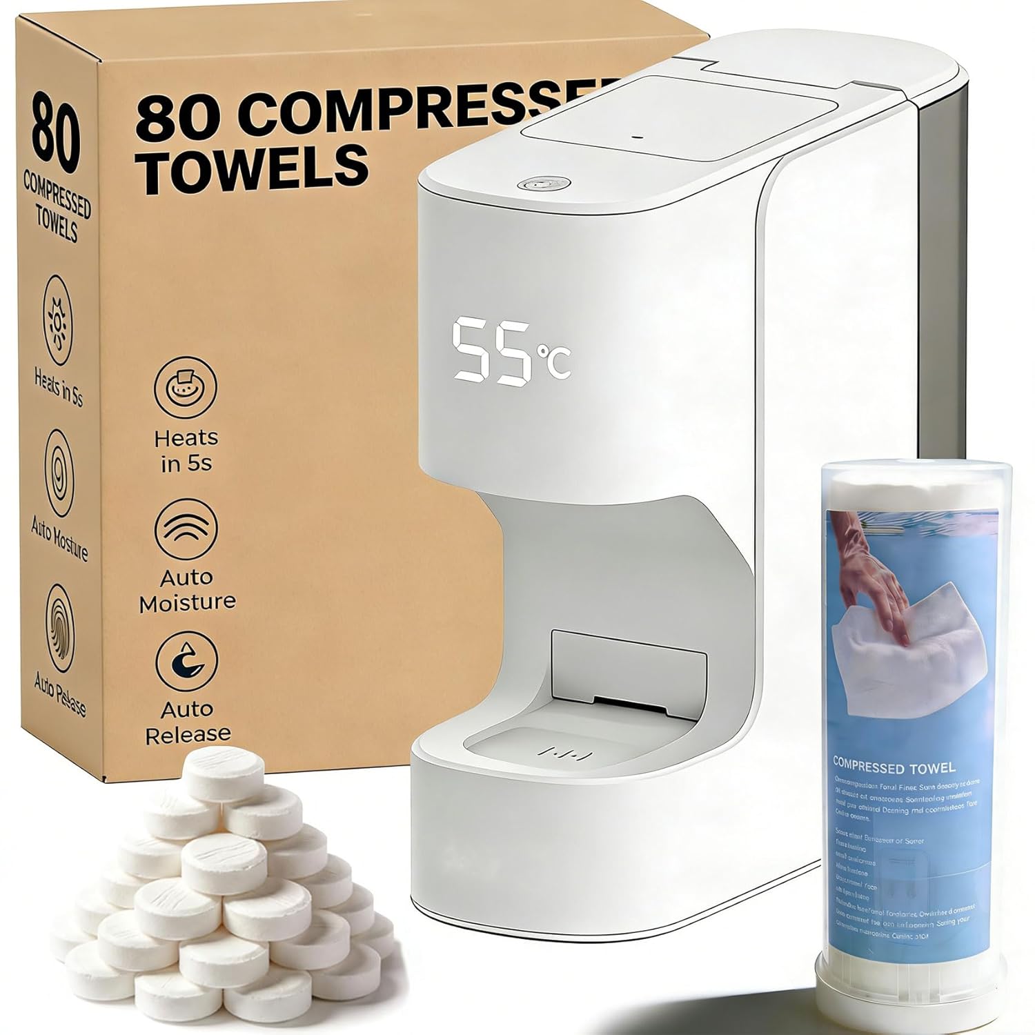 Intelligent Disposable Towel Heating and Compression Machine, Hot Face Towel Heater Machine - Self-Care Effortless, 5-Second Warming, Portable Compressed Towels Steamer For Facials, Spa, Cleaning