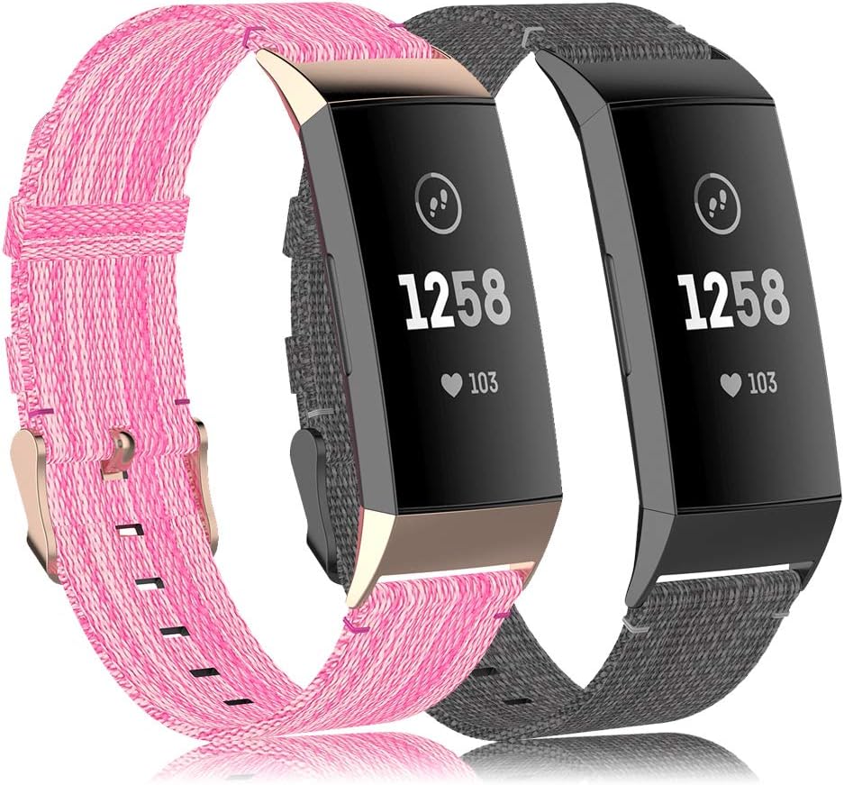 RIOROO Compatible with Fitbit Charge 4 Bands/Charge 3 Bands/Charge 3 SE Bands for Women Men Soft Fabric Woven Cloth Replacement Sport Fitness Wristband for Fitbit Charge 4 Strap Accessories 2 Pack