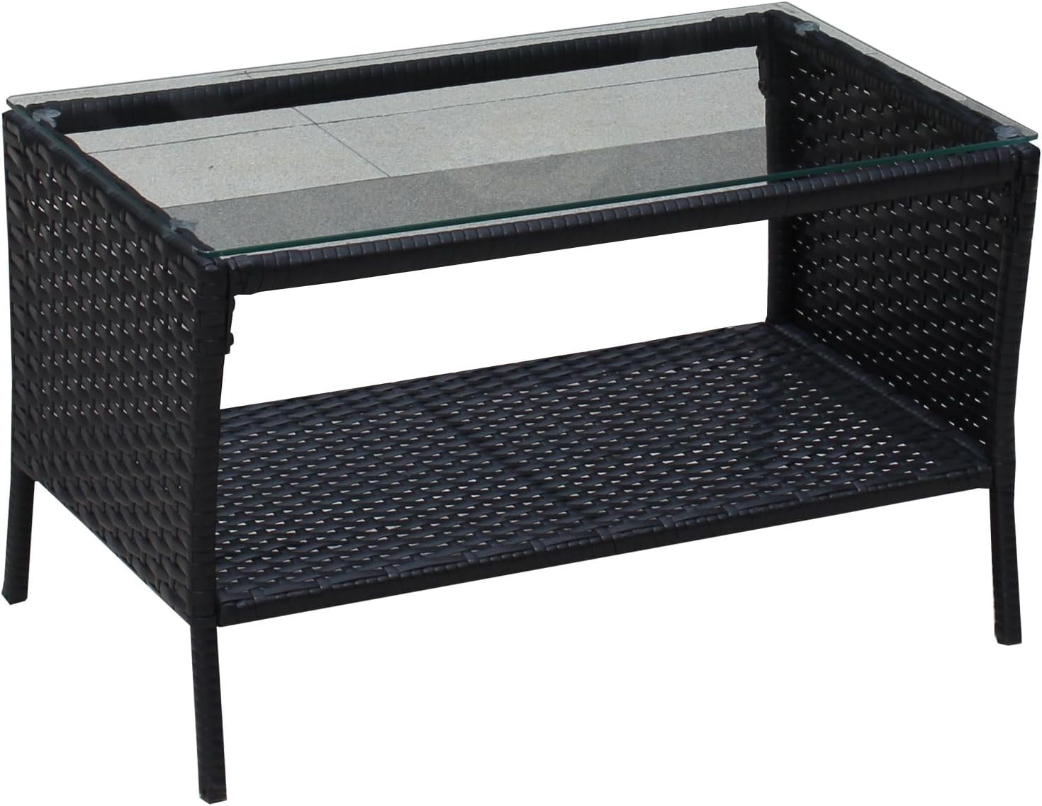 Rhomtree 4 Piece Outdoor Rattan Sofa Set Conversation Set Patio Wicker Furniture Set Cushioned Couch Chair and Coffee Table (Beige Cushion)