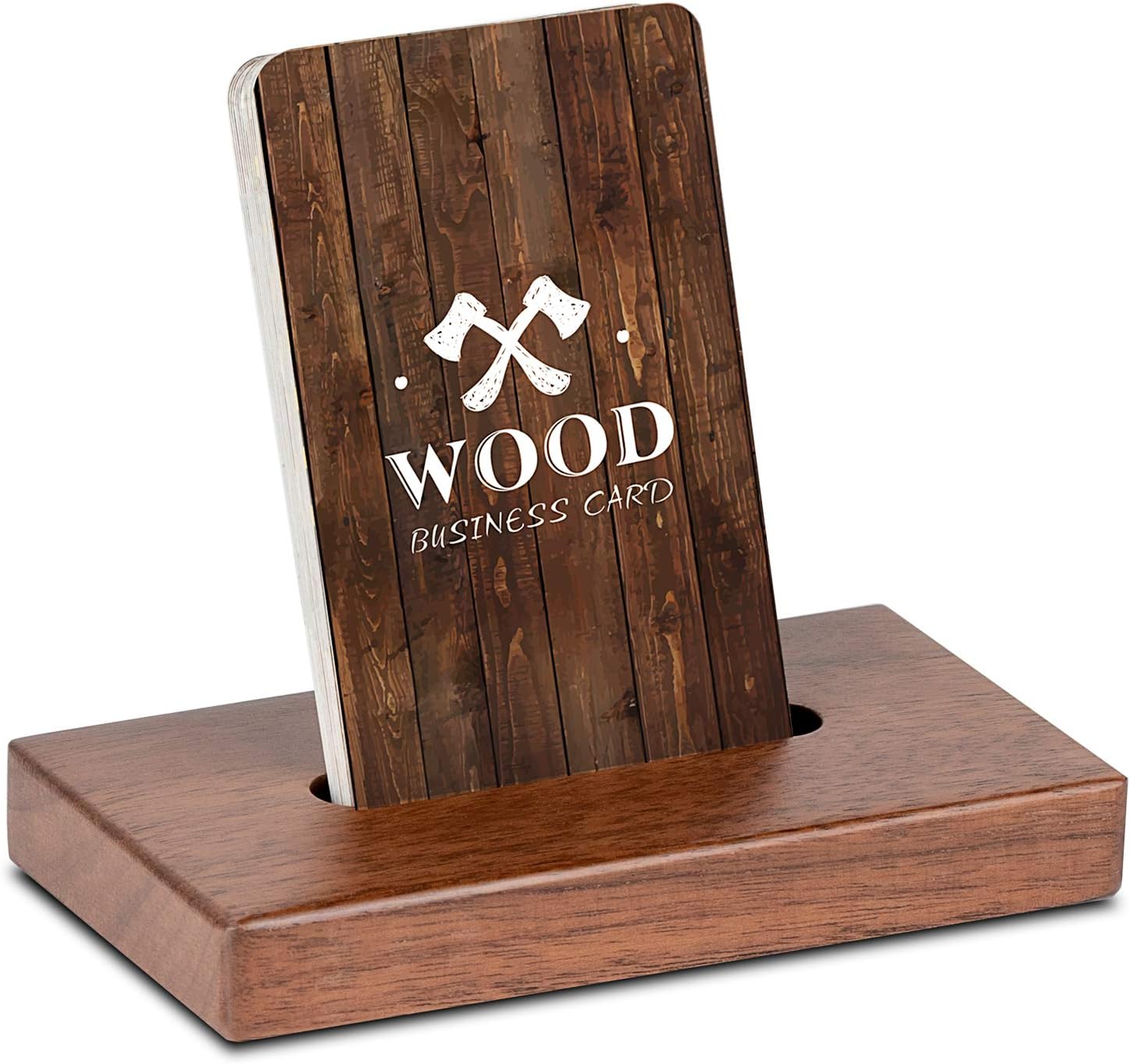 MaxGear Wood Business Card Holder Desk Wooden Business Card Display Holders for Desktop Business Card Holder Stand Desk Cards Display Holder for Home and Office, 2.3 x 4.3 x 0.6 inches, Walnut, Square