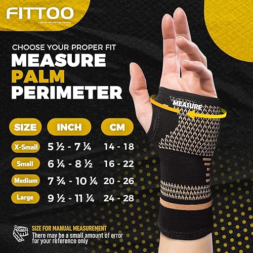 Miniatura 4 de FITTOO Manga de compresión de muñeca de cobre con infusión de cobre para mejorar la circulación aliviar molestias de muñeca tendinitis esguinces