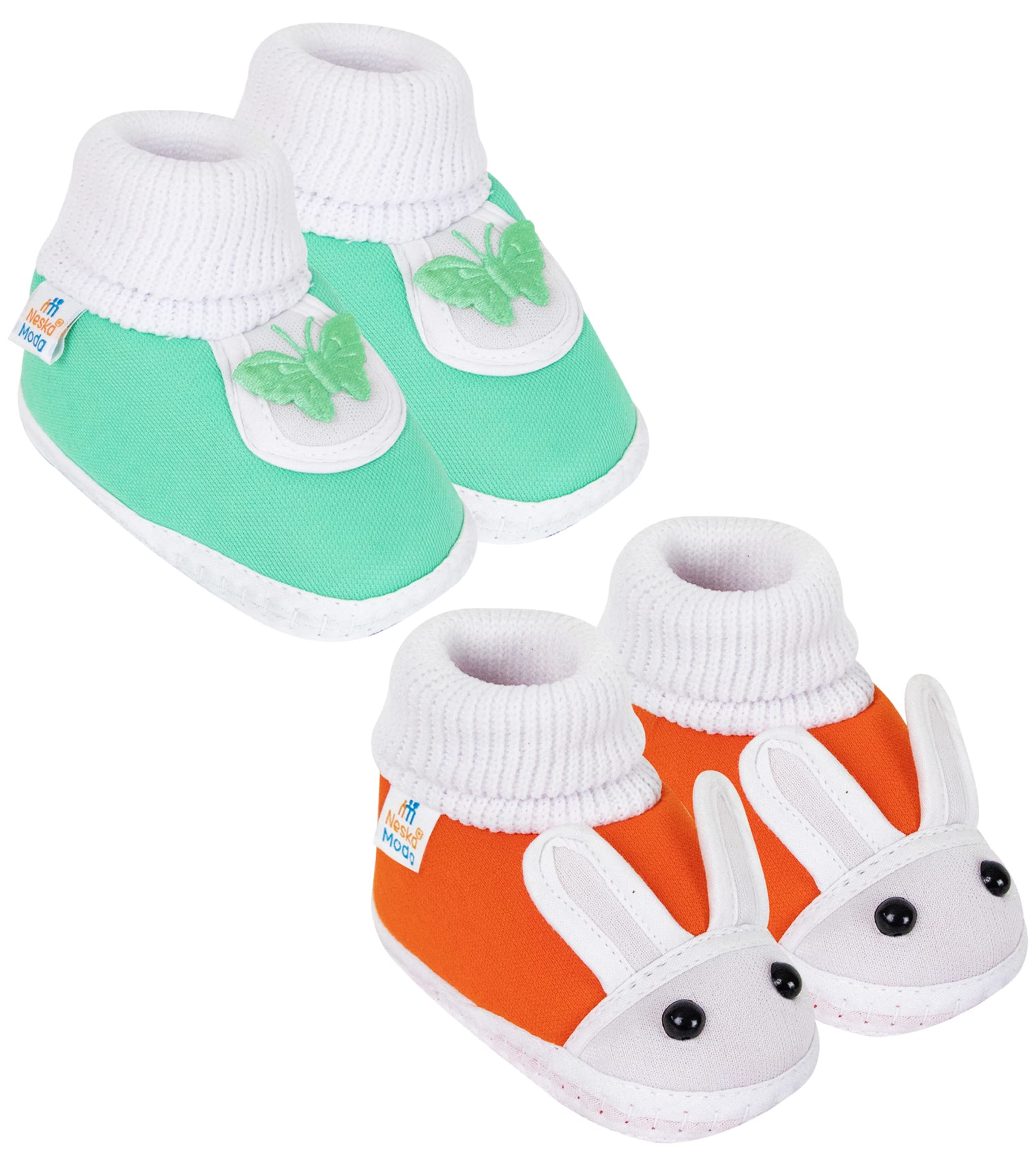 Neska Moda 12 To 18 Months Baby Boys & Baby Girls Pack of 2 Pair Cotton Butterfly and Rabit Face Booties (Light Green,Orange) -BT1153andBT1179 (B0B34W6G6V) Amazon Price History, Amazon Price Tracker