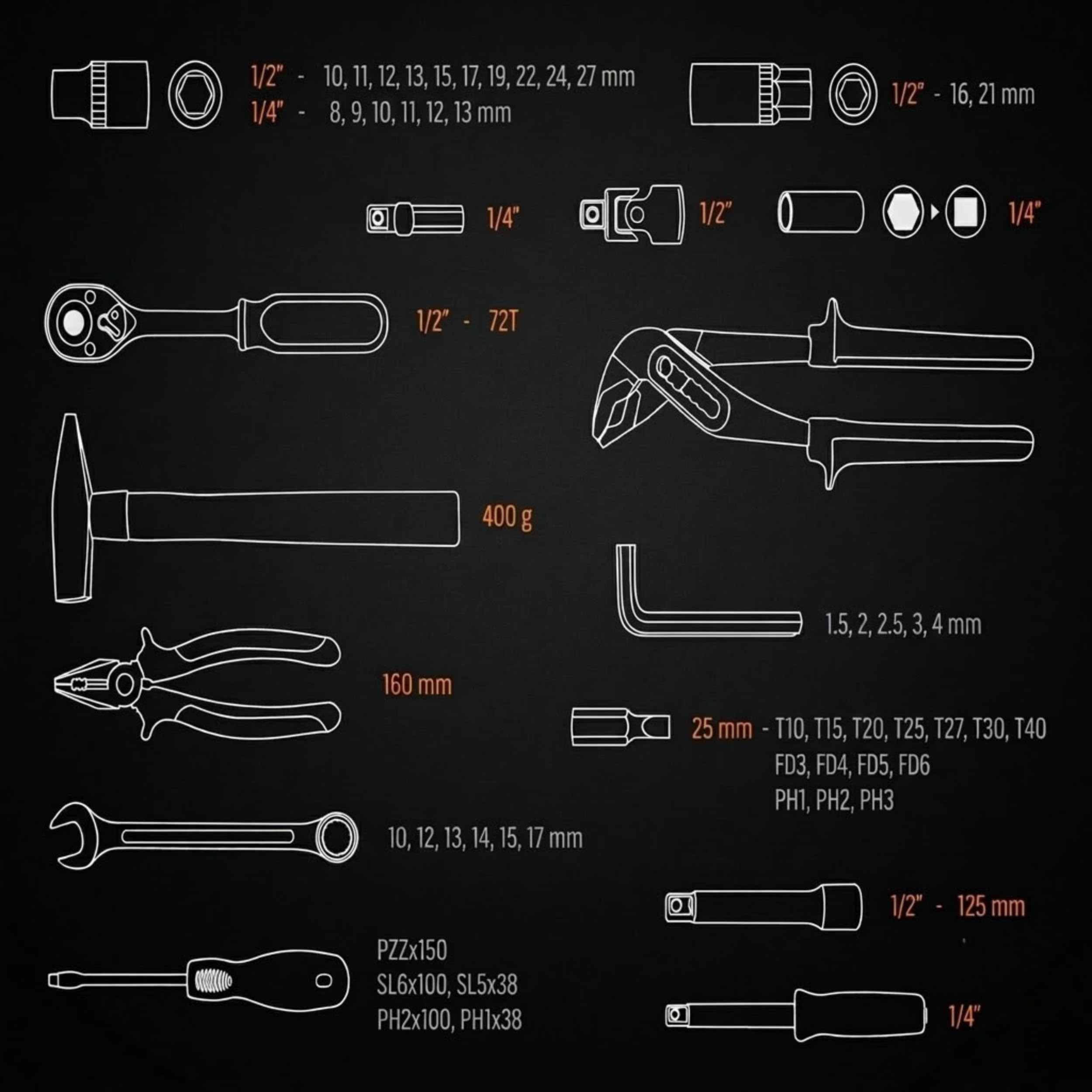 Mallette à outils professionnelle 56 pièces Neo Mallette à outils pour ménage 2 pièces - Mallette en plastique robuste - Outils à main - Grand assortiment de tournevis