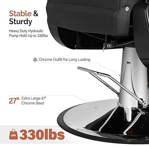 Miniatura 25 de OmySalon Silla de peluquería reclinable, silla de salón para estilista resistente, asiento ancho giratorio de 360 grados, silla multiusos para Negro