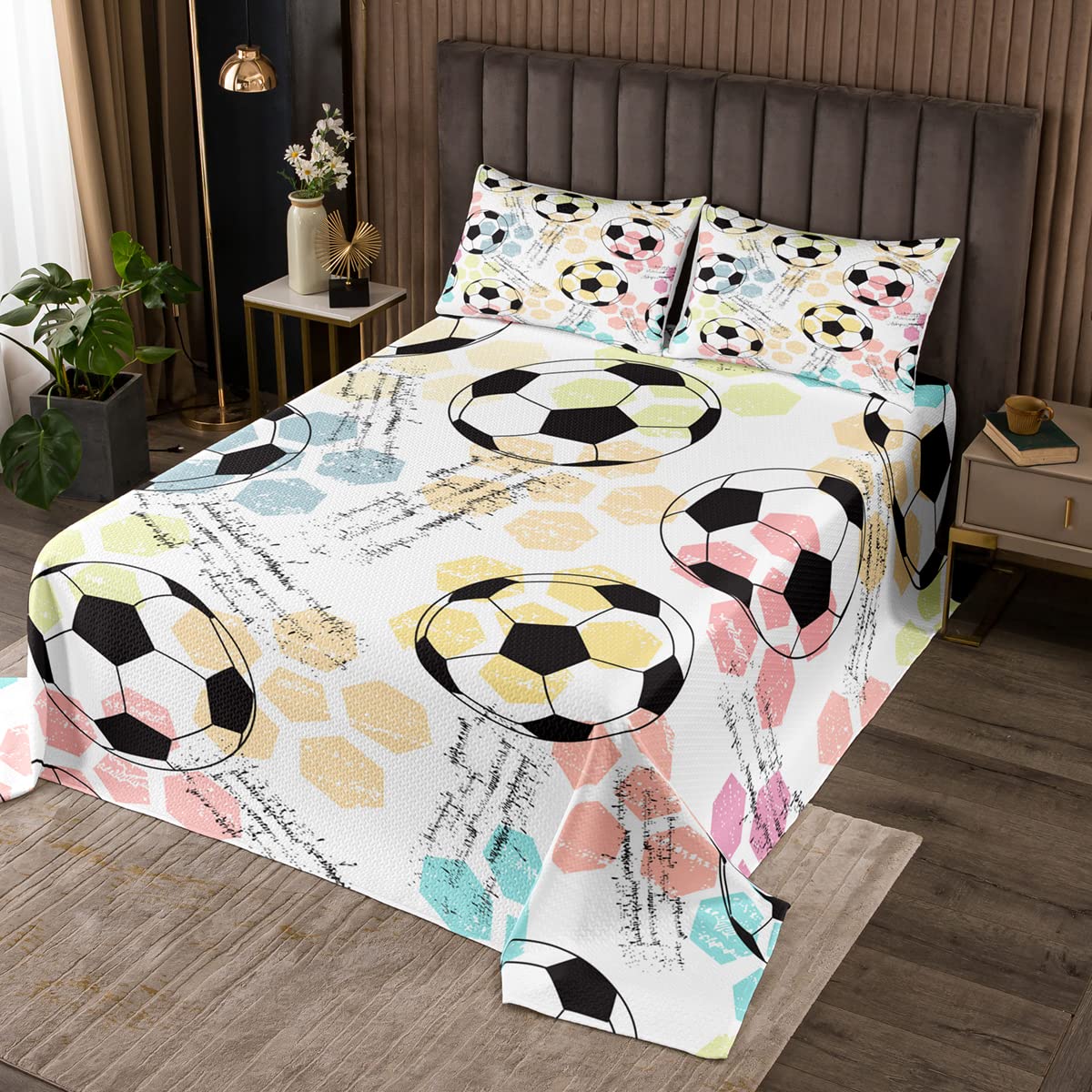 Ambesonne Colcha De Fútbol Americano, Patrón Monocromático Con Pelotas De Rugby Negras, Juego Deportivo De Cultura Americana, Juego De Colcha Acolchada Decorativa De 3 Piezas Con 2 Fundas De Almohada