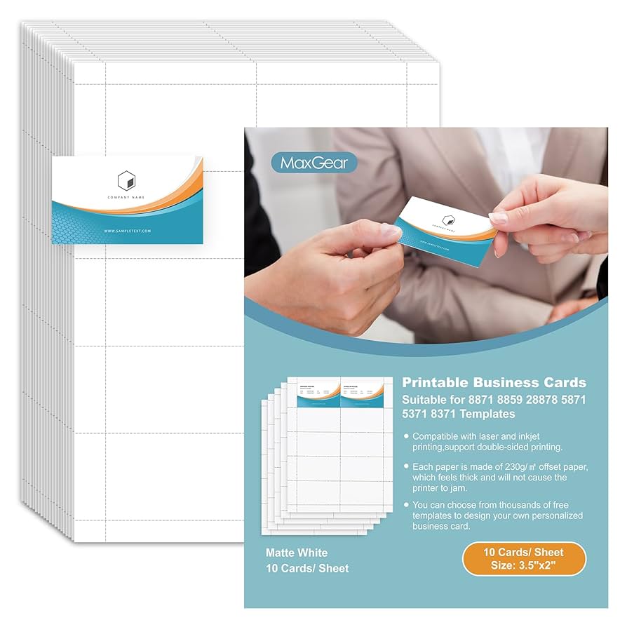 Amazon.com : MaxGear Blank Business Cards 200 Printable Business Card, 3.5 x 2 amazon-com-maxgear-blank-business-cards-200-printable-business-card-3-5-x-2-thick-card-pape-compatible-with-laser-inkjet-printer-double-sided-printing-heavyweight-matte-white-paper-10-cards-sheet-8871-office-products