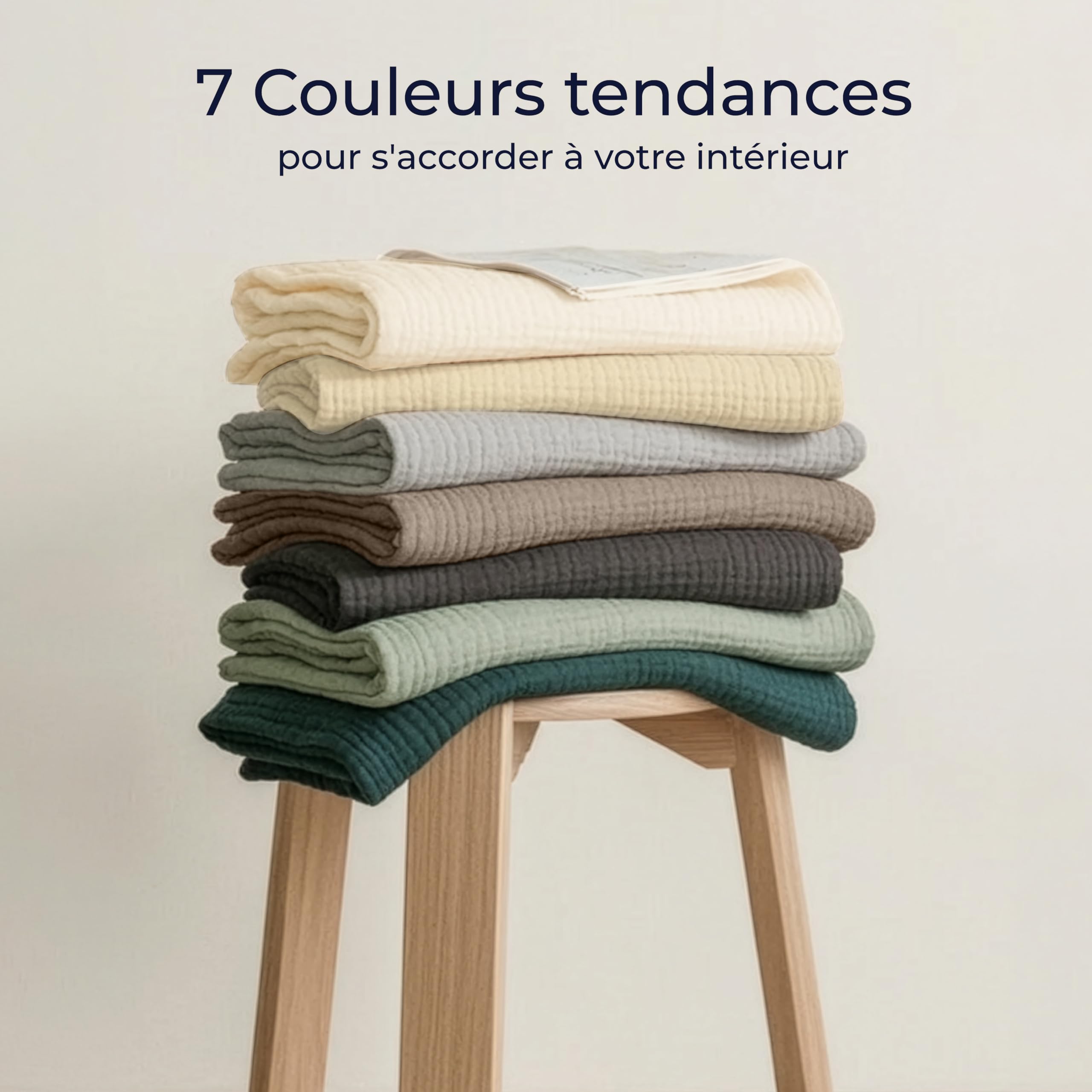 Dreamzie Couverture en Mousseline 127x177 cm - Couverture Coton légère été et Respirante pour lit et canapé - Plaid Gaze de Coton Oeko-Tex – Beige