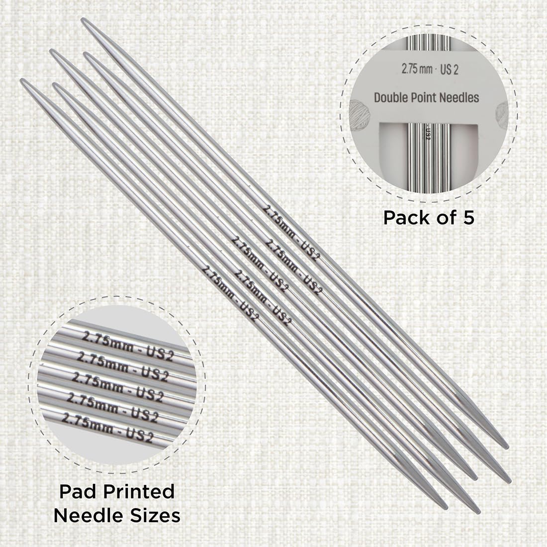 KnitPro Nova Double Pointed Needles 5" (12.5cm), Silver, 2.75mm - Image 2