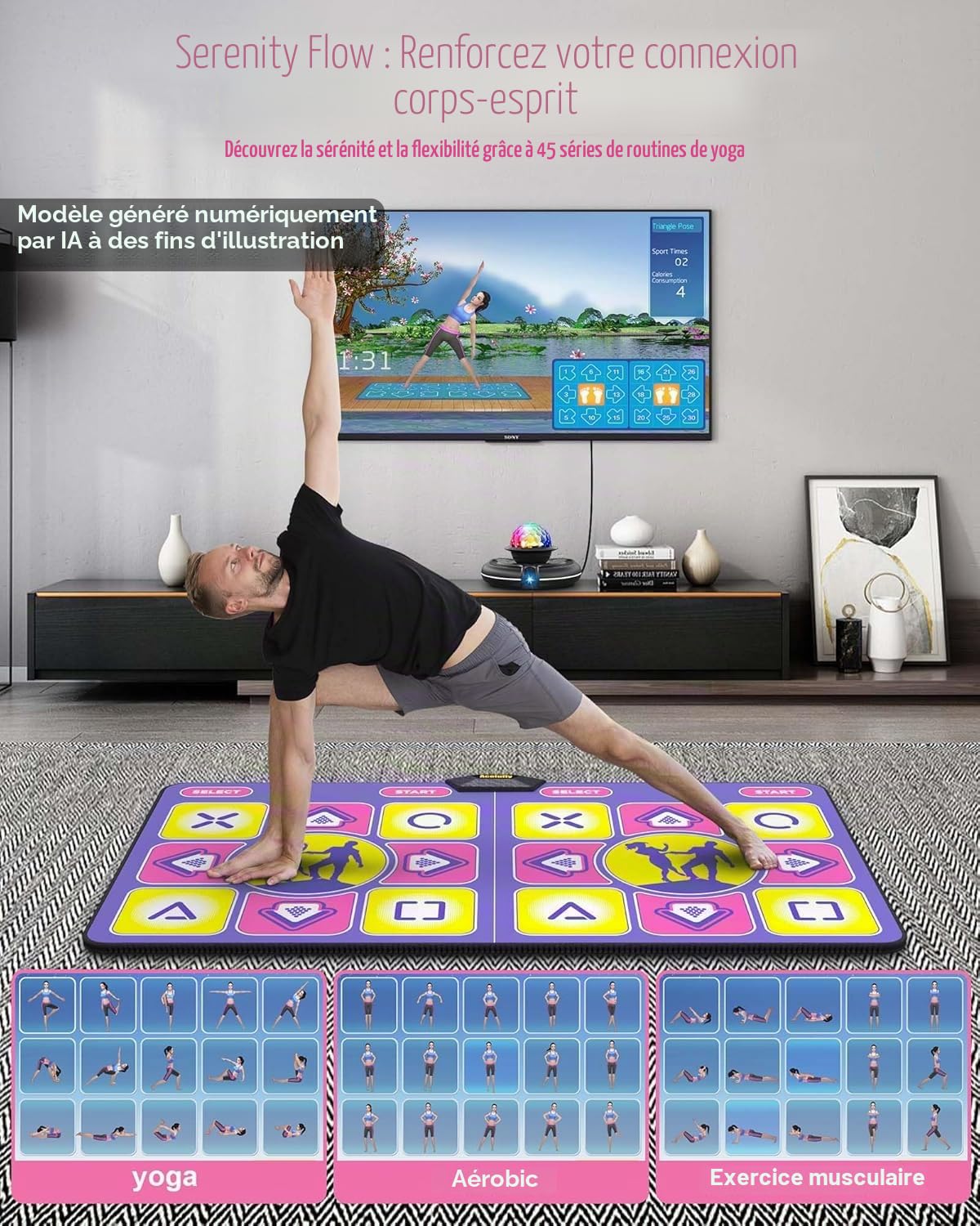 Double Tapis de Danse pour TV, électronique avec contrôleur sans Fil, antidérapant pour Enfants, Adultes, Cadeaux pour Filles et garçons (Violet)