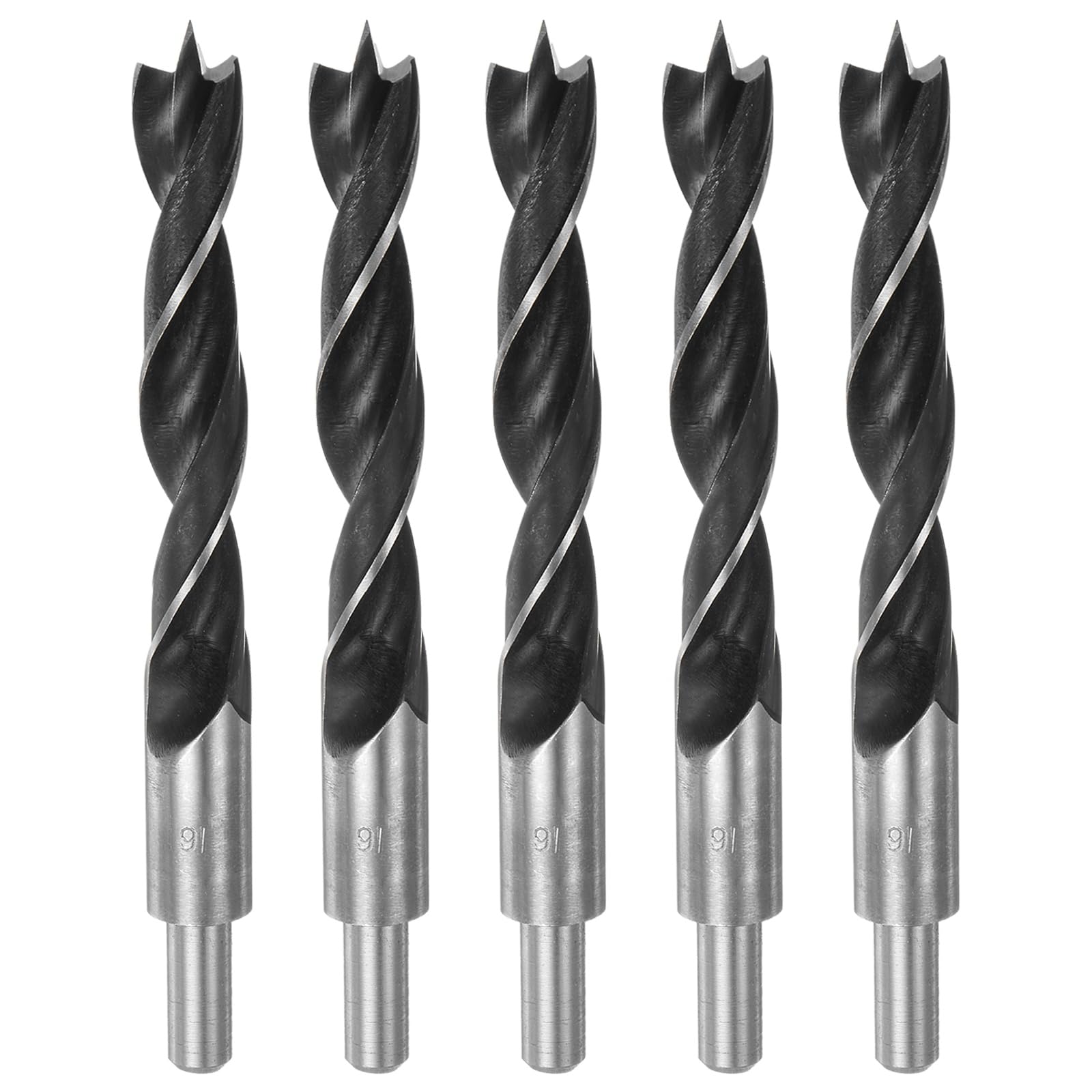 sourcing map 5pcs Brad Point Drill Bits 16mm(5/8") Dia Straight Round Shank Drill Metric Brad Point 1.26" Drilling Depth Spiral Twist Drill Bits for Carpenter Woodworking Plastic Rubber