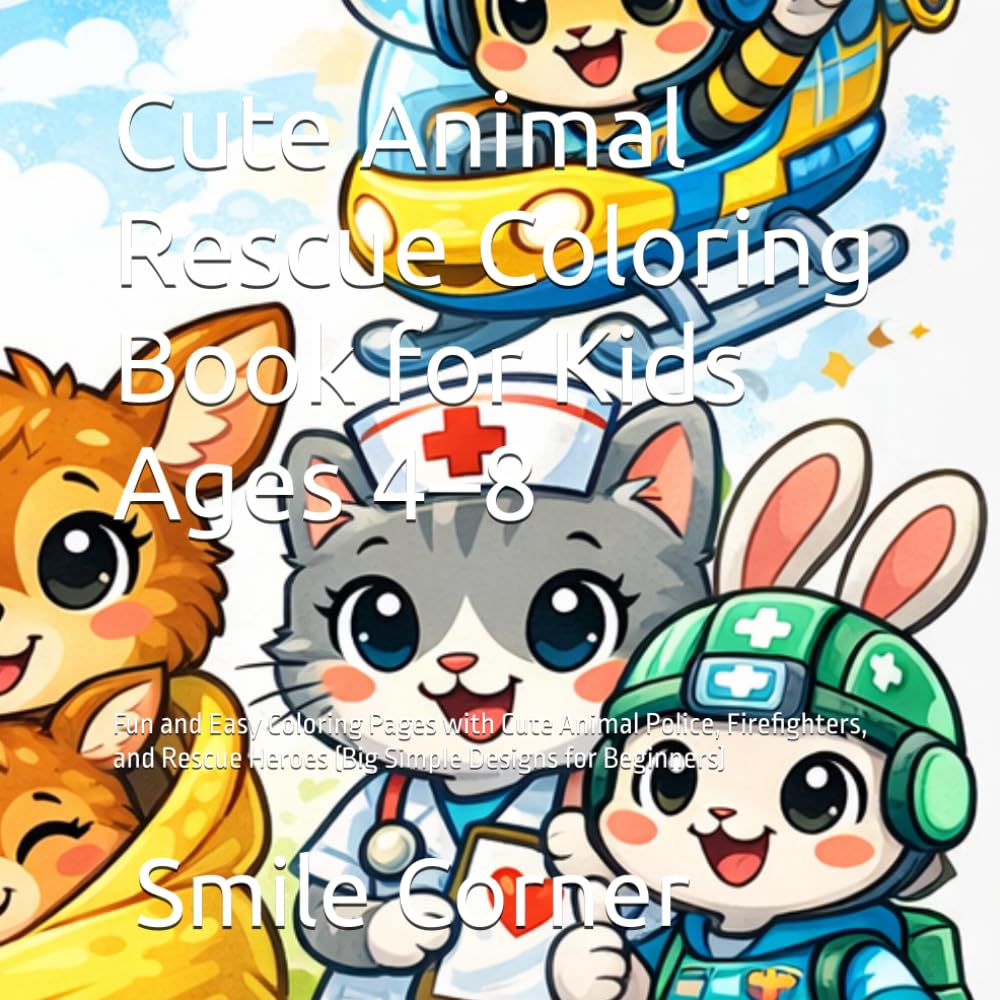 Cute Animal Rescue Coloring Book for Kids Ages 4–8: Fun and Easy Coloring Pages with Cute Animal Police, Firefighters, and Rescue Heroes (Big Simple Designs for Beginners)