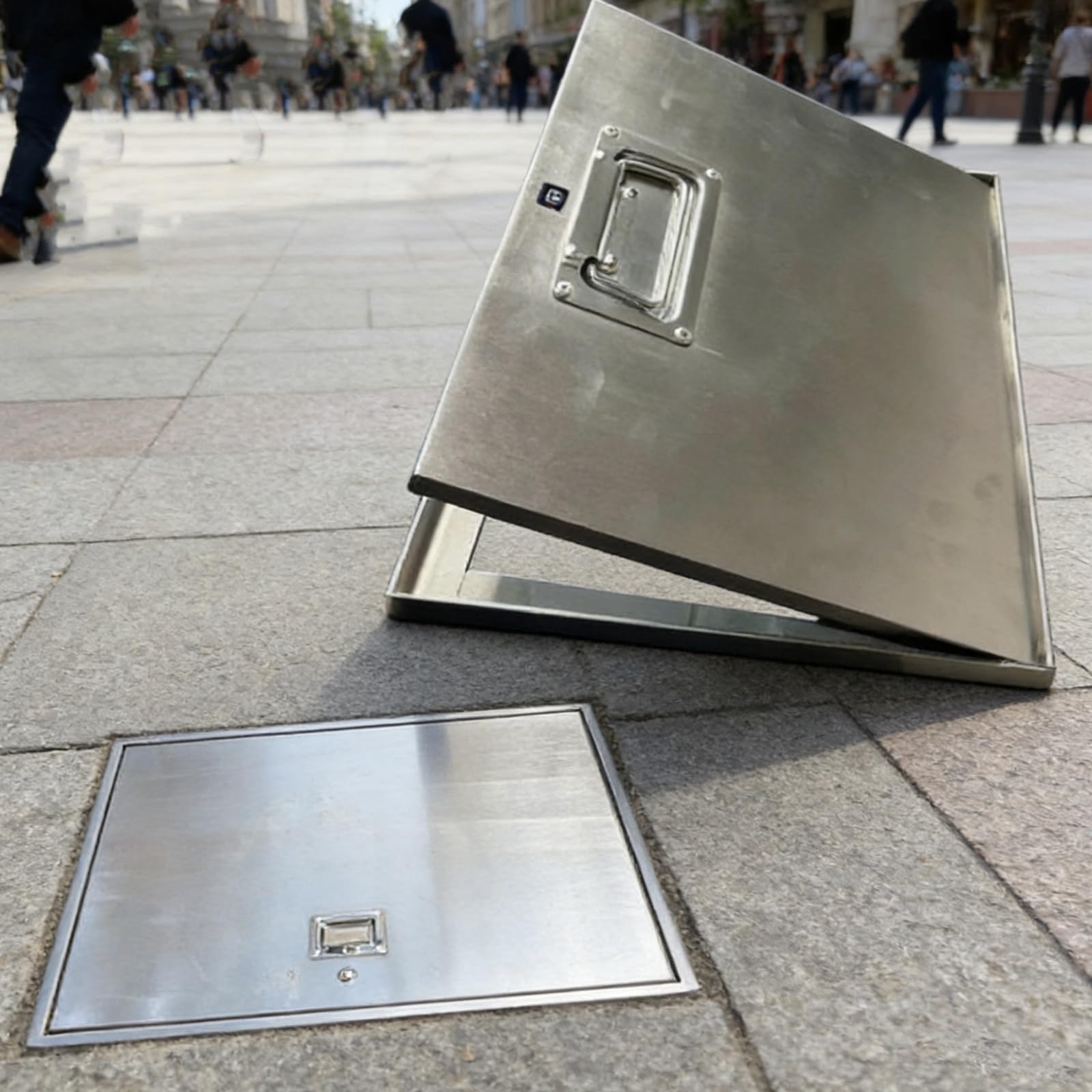 Porte d'accès extérieure pour sous-sol et rampe en acier inoxydable sur mesure