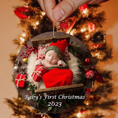 Miniatura 3 de Adorno fotográfico de Navidad personalizado con cualquier texto, adornos de texto con imagen personalizada, adornos circulares para árbol de Navidad