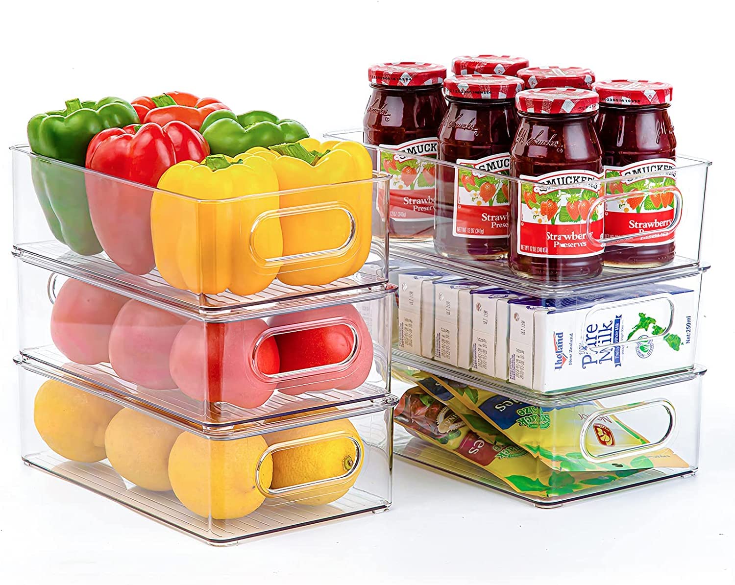 Kühlschrank Organizer 6er Set, Stapelbare Küche Aufbewahrungsbox & Organisation Gschublade Fridge Organizer Box, Kitchen BPA Frei Storage Ideal für Küchen, Kühlschrank, Schränke- BPA-frei