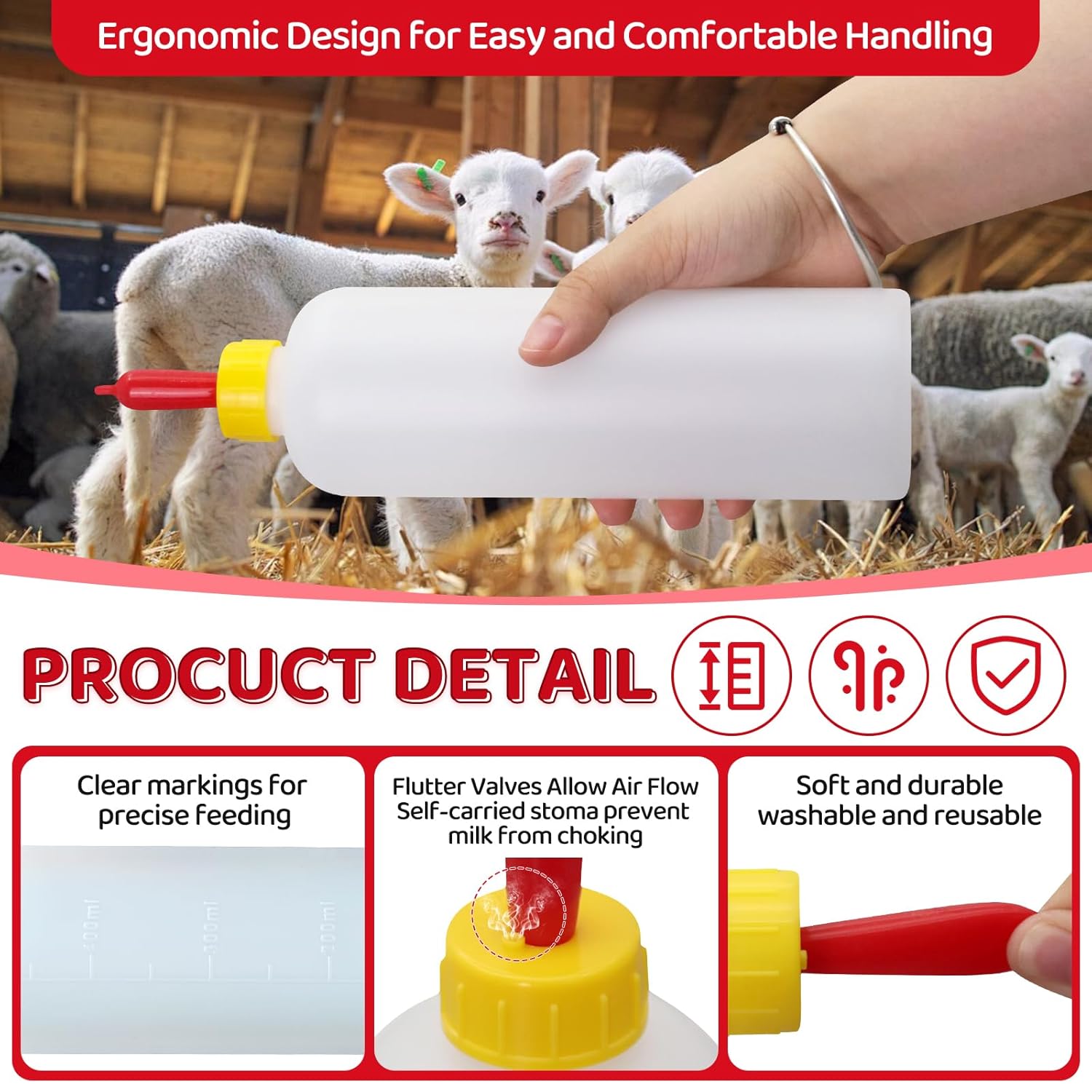 500ml Goat & Lamb Feeding Bottles, 6 Pack Lamb Feeding Bottle with Goat Nipples Kit for Feeding Baby Goat,Piglet,Puppy, Small Farm Animal Milk Feeder Bottles Set