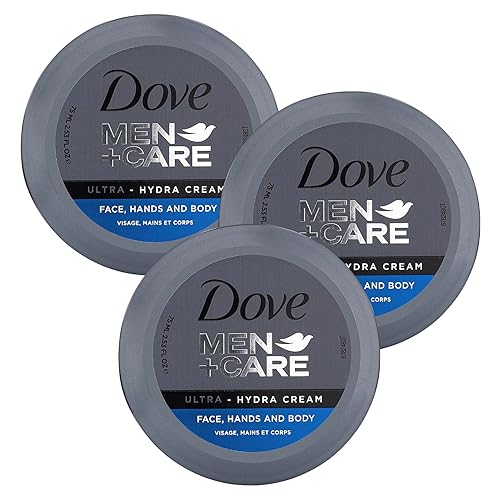 Dove Men+Care Ultra Hydra Cream, cuidado facial, manos y cuerpo, todo tipo de piel, paquete de 3 unidades de 2.53 onzas cada uno