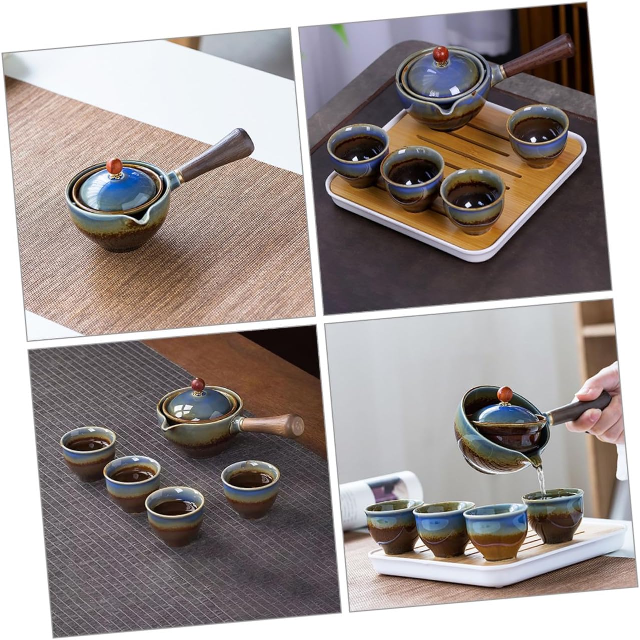 Portable Chinese Tea Set with Ceramic Teapot and Cups Military Green Travel Tea Brewing Kit with Tray 1 Teapot and 4 Cups for Outdoor and Business Use