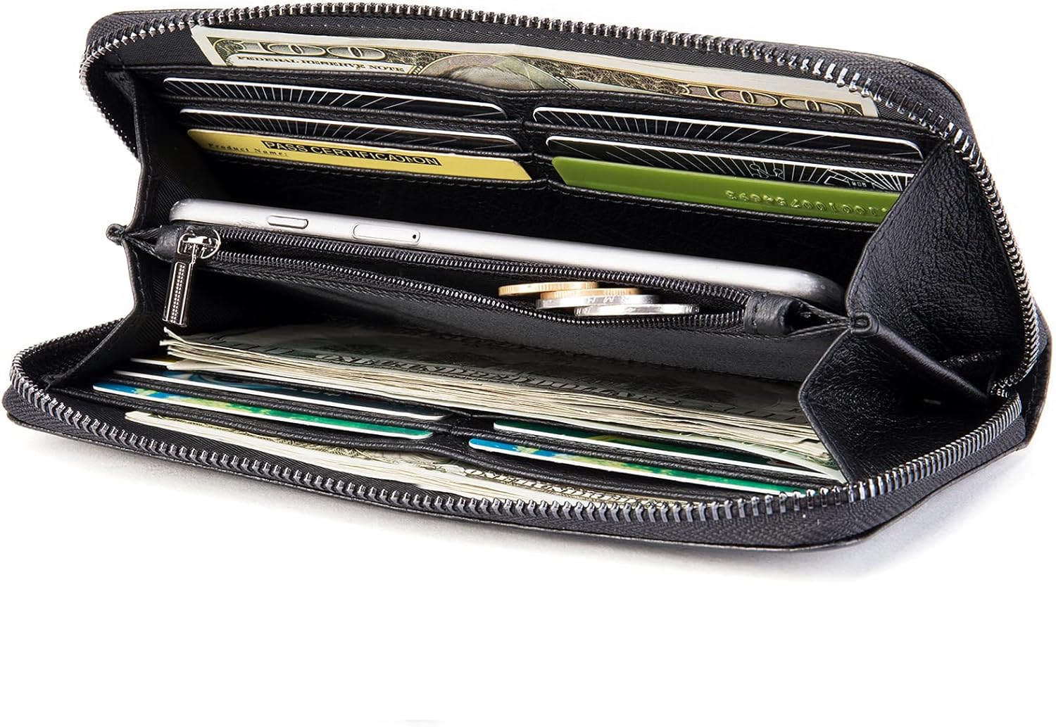 NIUCUNZH Genuine Leather Cool Long Wallets for Men Personalized Zip Around Wallet Checkbook Cash Credit Card Holder Wallet Black - Image 5