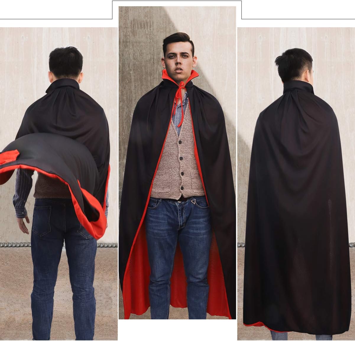 BESPORTBLE Vampire Cloak - 55 Inch Black and Red Cape for Halloween Costumes Men Women - Cosplay Party Accessory for Stage Performance - Image 9