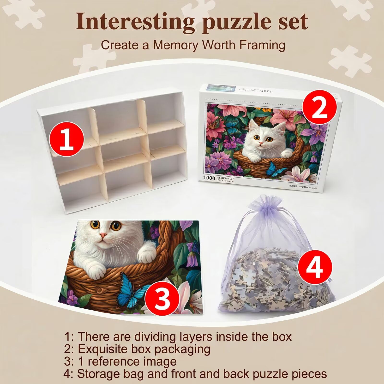 gatto Cesto fiori Puzzle 5000 Pezzi per Adulti, Puzzle in Legno - Collezione Classica con Poster Incluso - Sfida di Concentrazione e Passatempo Antistress, Gioco per Famiglia, 156 x 105 cm f0-710
