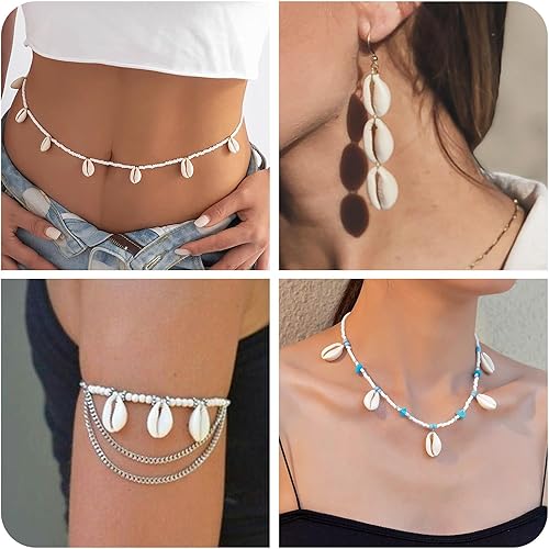 Vista 146 de Cheriswelry 50 cuentas de concha galvanizadas, conchas de cauri en espiral, conchas de mar, verano, playa, cuentas espaciadoras sueltas