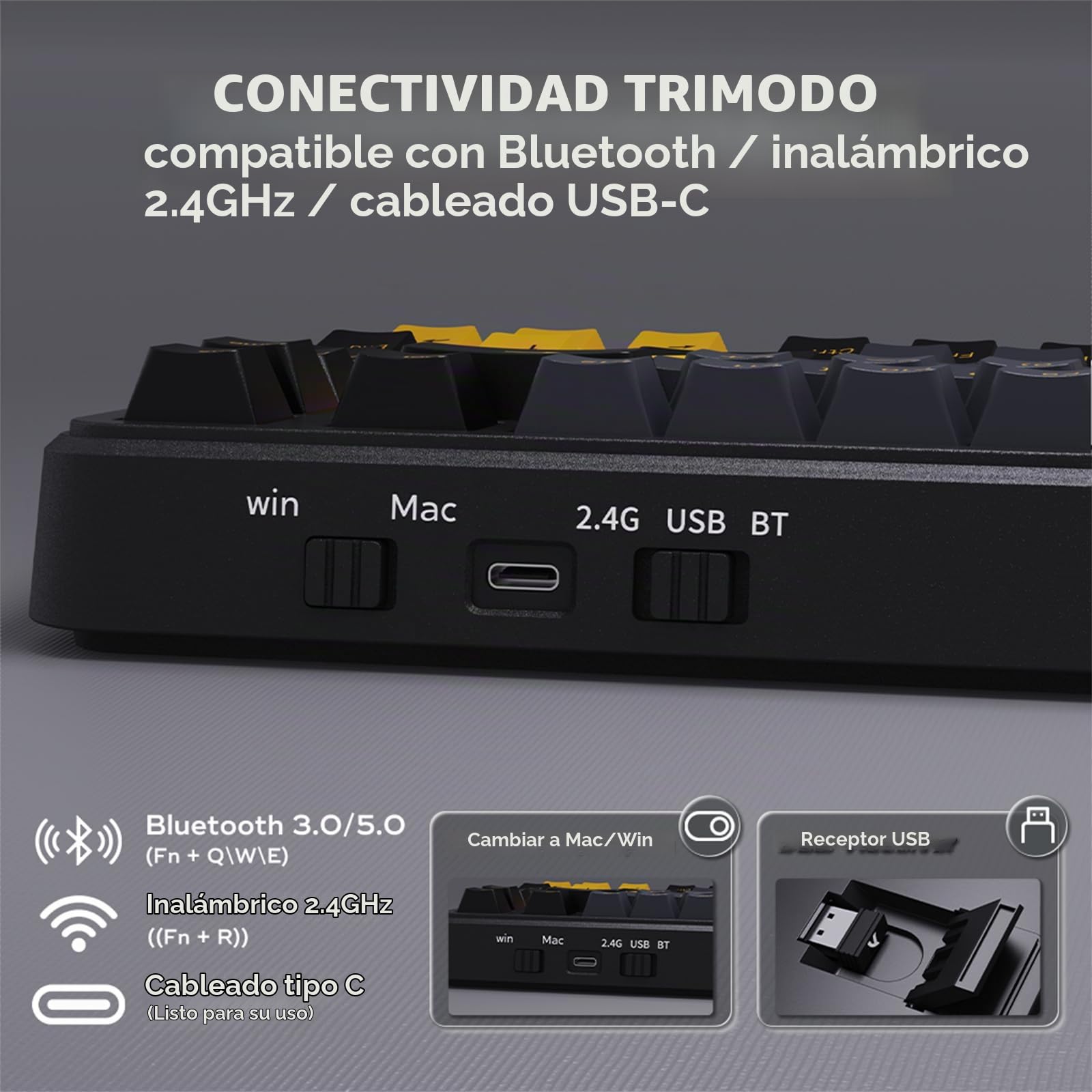 ATTACK SHARK M86 Teclado Mecánico Gasket, Teclado para Juegos RGB Inalámbrico Tri-Mode (BT/2.4G/USB-C) al 75%, Teclado Intercambiable en Caliente, Interruptores Lineales, 4000mAh - Queso Negro Frío