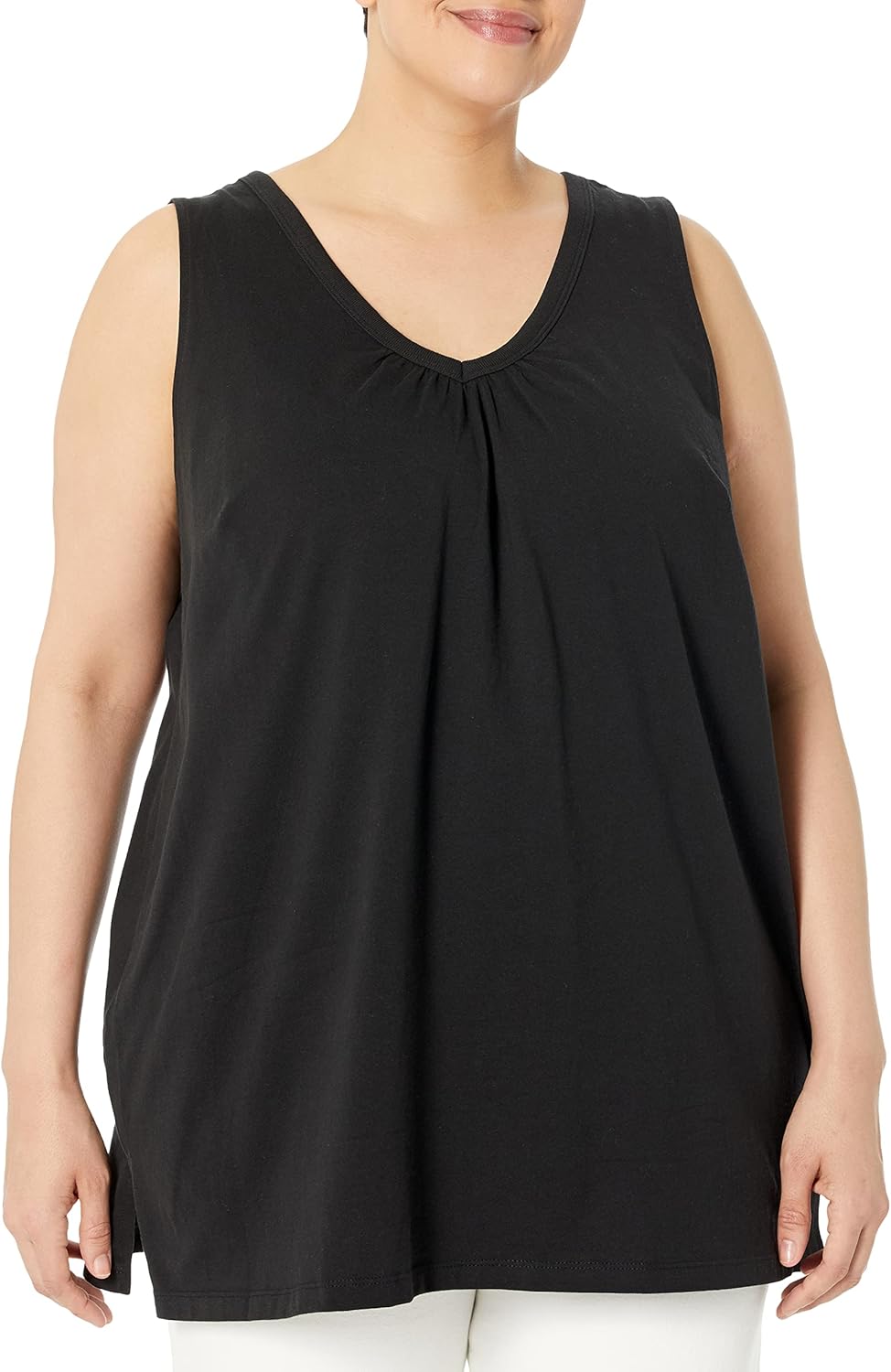 Woman Within Plus Size Perfect Sleeveless Shirred V-Neck Tunic