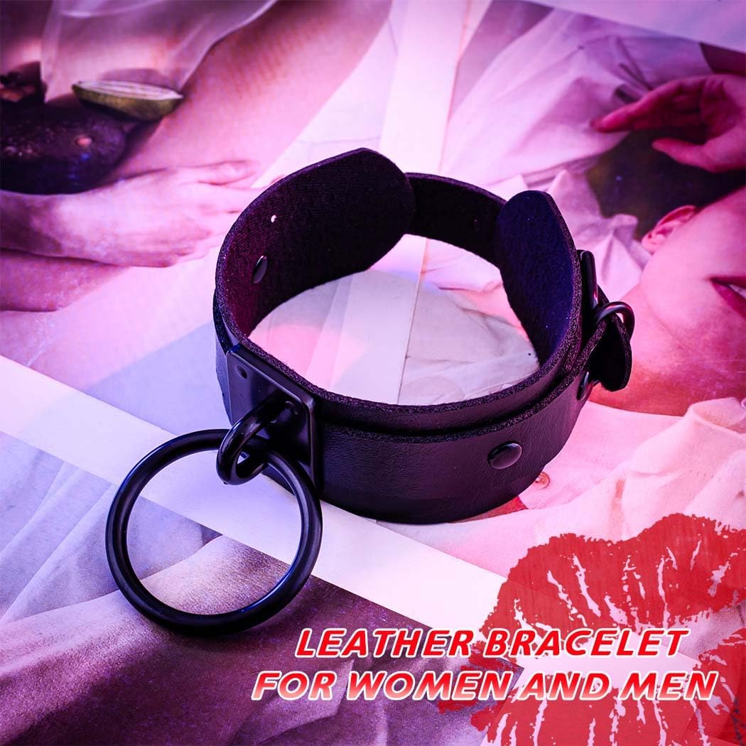 Punk Rock bracelet Faux Leather Gothic Bracelets Black Circle Ring Bracelet Wide Collar Bracelet for Women Cosplay