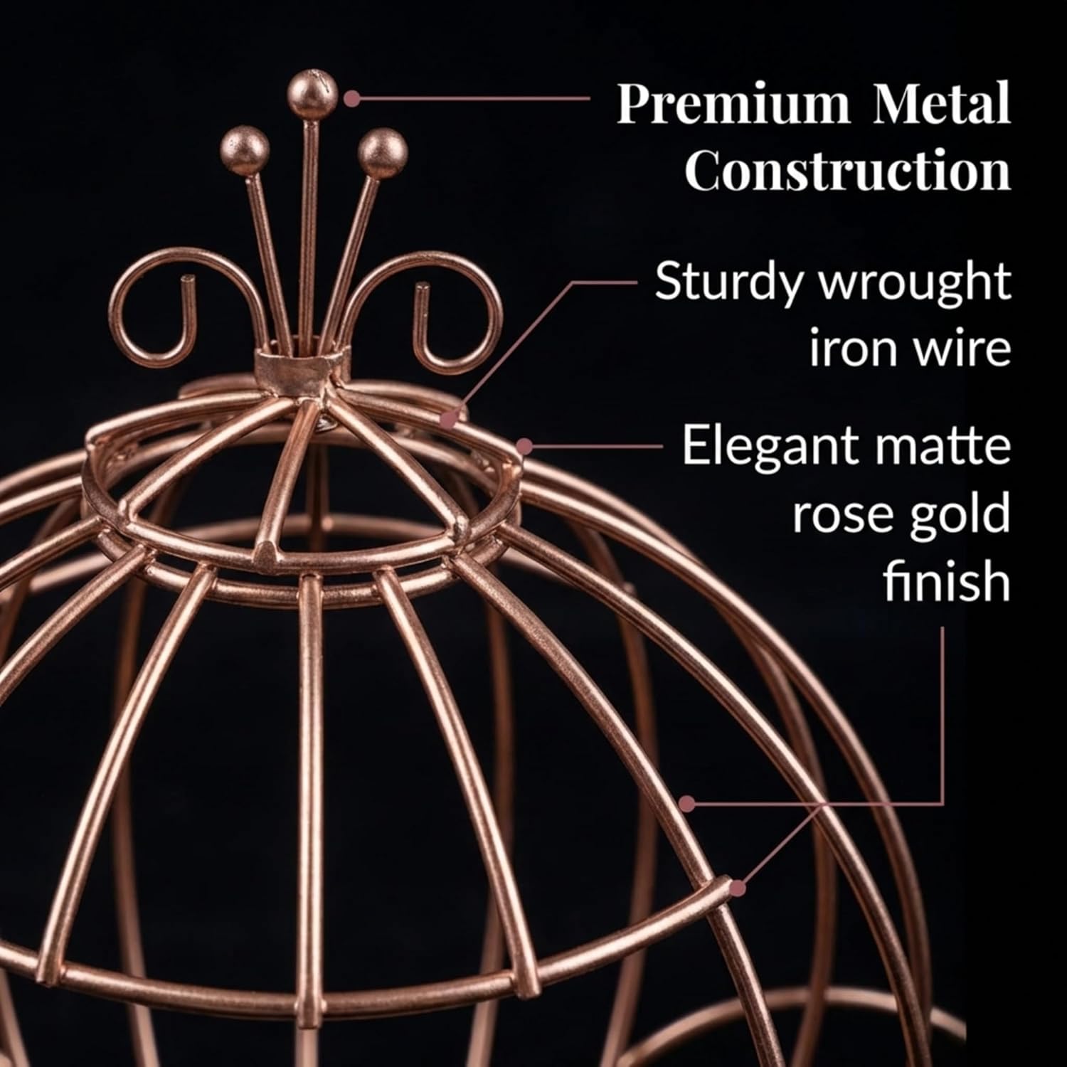 Anderson's Rose Gold Wire Cinderella Carriage Coach Centerpiece, Home Event Prom Wedding Decoration, Fairy Tale Princess Tabletop Decor - 13 Inches