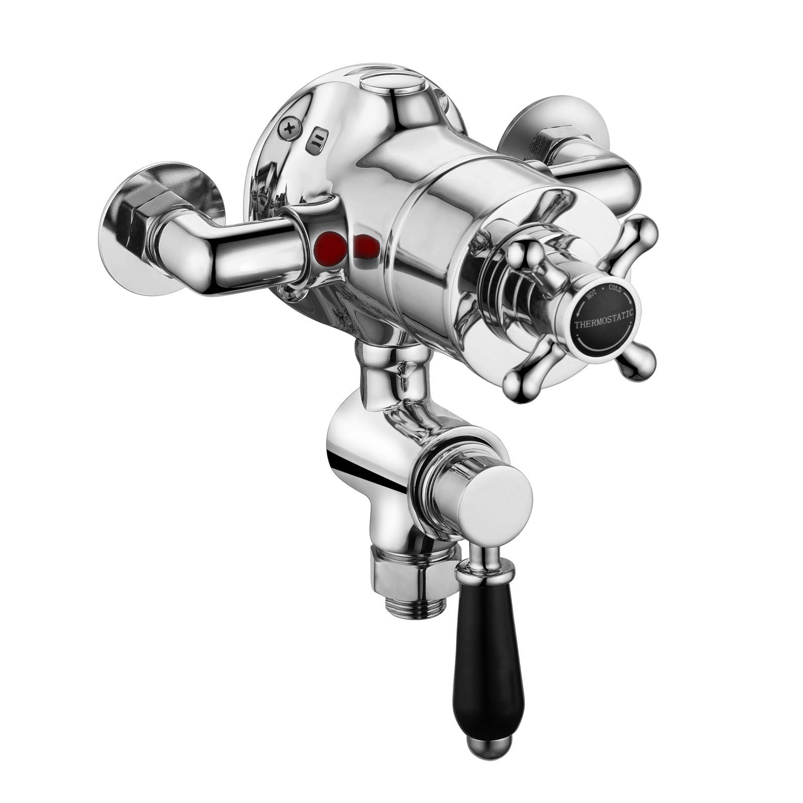 ENKI, Downton, T71, Single Shower Unit Outlet, Twin Thermostatic Shower Valve Outlet, Black and Chrome Shower Tap Attachment for Bathroom Showers, Traditional Shower Valve Style