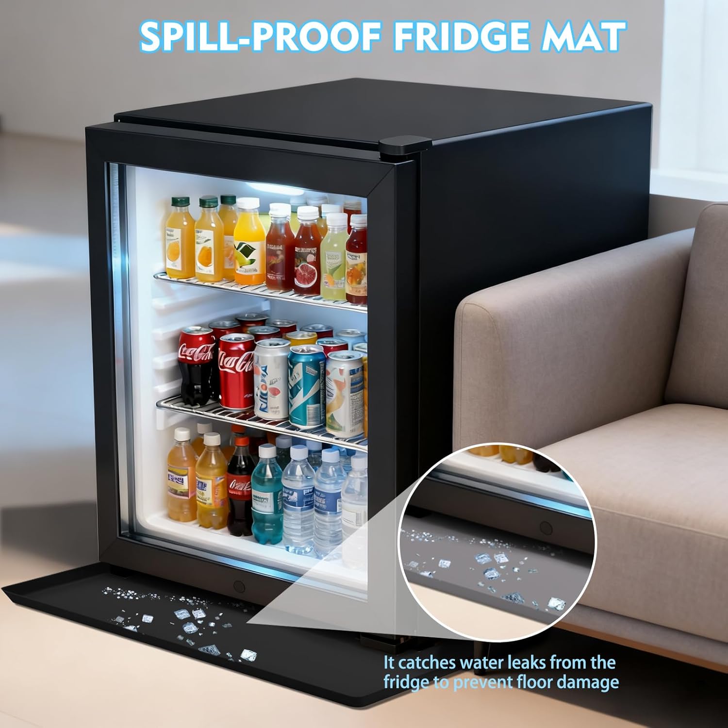 Refrigerator Mat, 24"X24" Silicone Drip Tray, Multifunctional Non-Slip Waterproof Home Appliance Mat for Refrigerator, Washing Machine, Dryer, Dishwasher,Easy to Clean, Protects Floor Black
