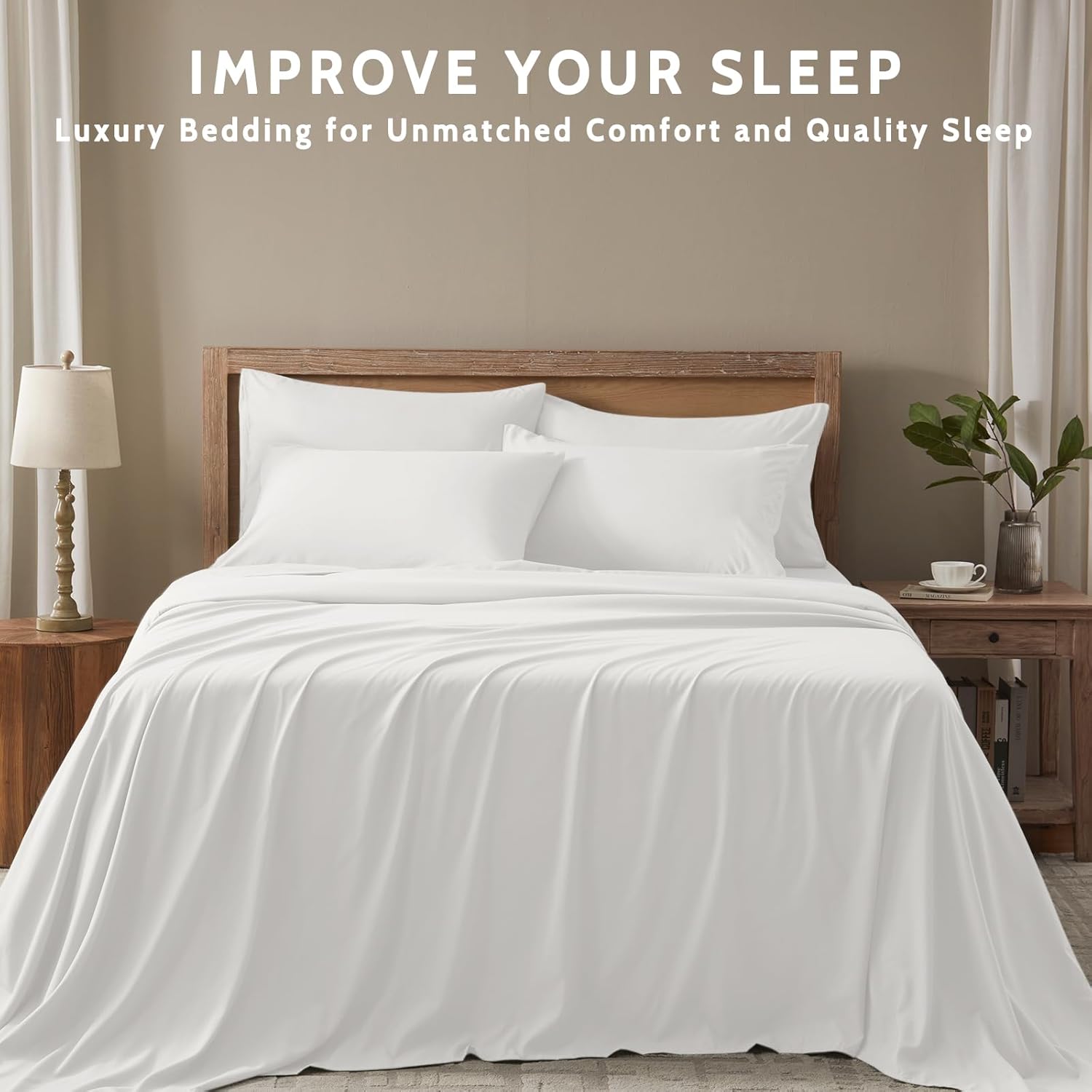 Twin Sheets Set - 4 Piece Soft Microfiber and Wrinkle Free Sheets - Easy Care, Extra Soft, Cooling Sheets - 1 Deep Pocket Fitted Sheet 1 Flat Sheet and 2 Pillowcases (Twin White)