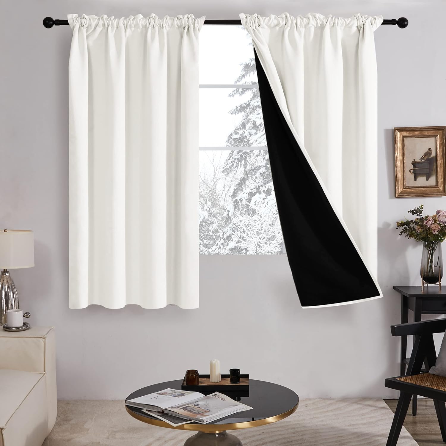 Deconovo Curtains 100% Blackout Window Treatment, 63 Length Thermal Insulated Blackout Curtains with Liner for Bedroom, Total Darkening Drapes for Kids Room(Cream, 52W x 63L Inch, 2 Panels) Cream W52 x L63