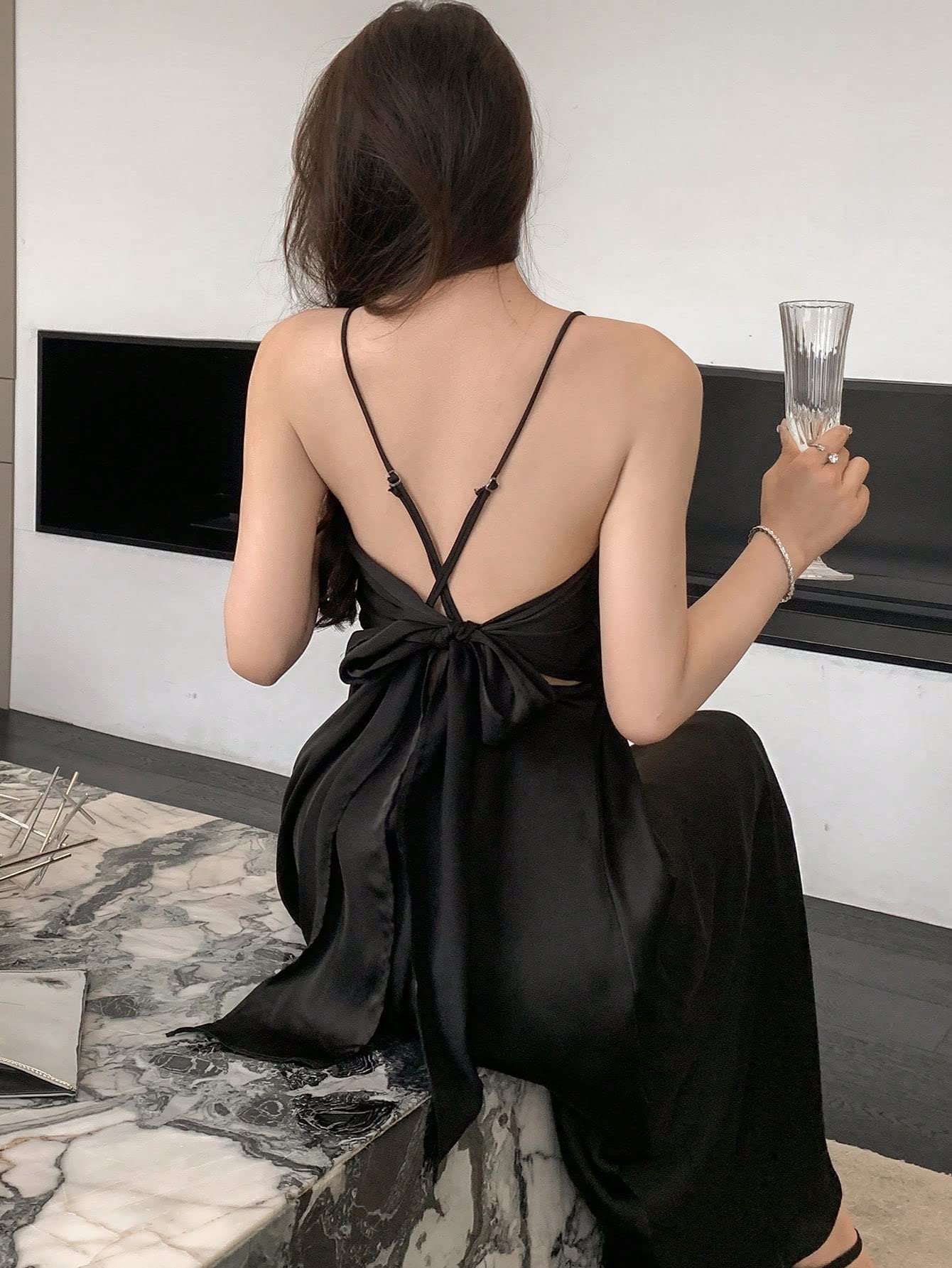 black criss cross back dress Neeno Women's Dresses Tie Backless Cami Dress for Women (Color : Black, Size : Large) : Clothing, Shoes & Jewelry Lace Appliques autumn womens round neck Select Pant Waist Size:32 20%-$89