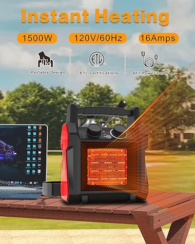 Miniatura 2 de AgiiMan Calentador para exteriores con protección contra sobrecalentamiento y vuelco, calentador eléctrico portátil de 1500 W con 3 modos de