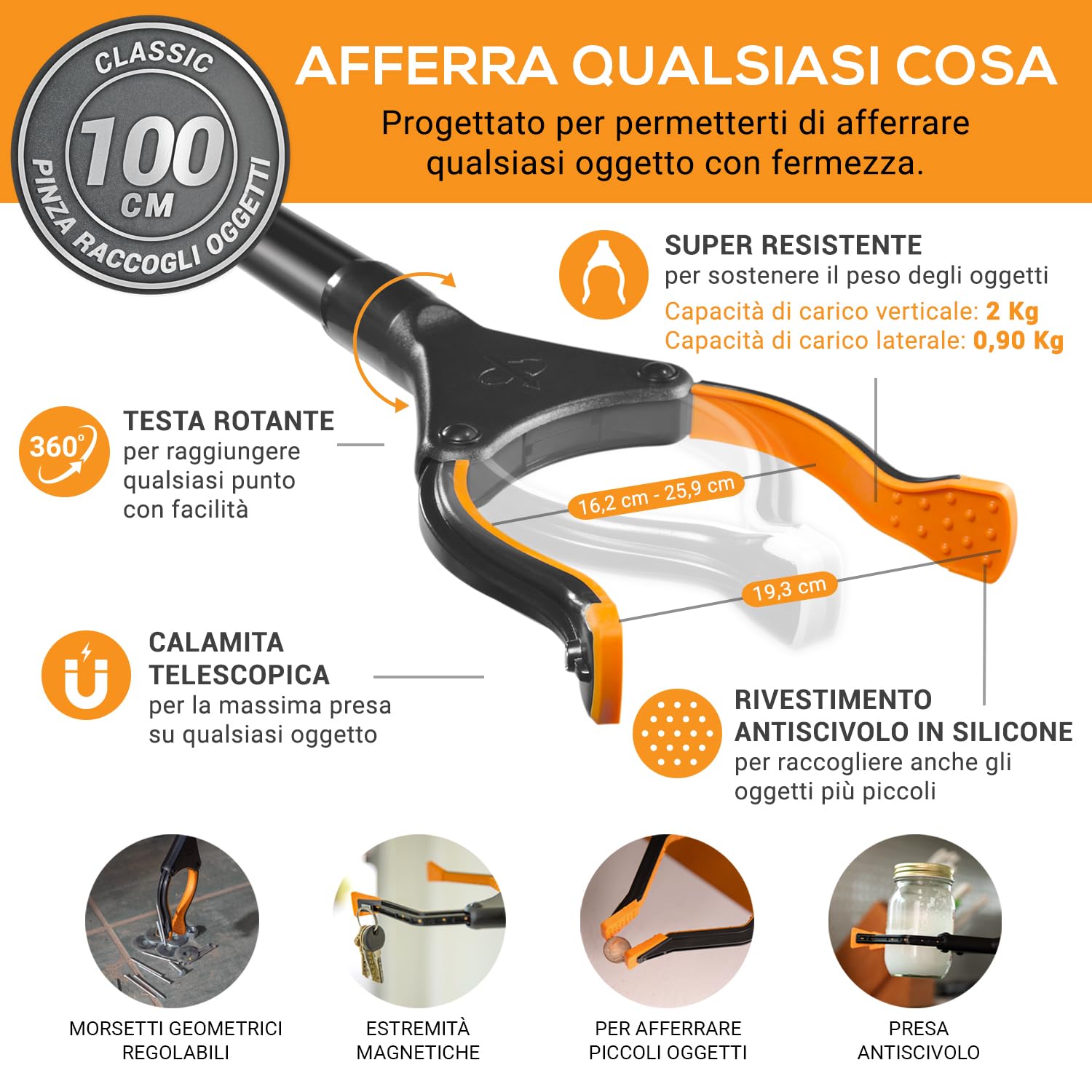 Pinza Magnetiche 100cm per Afferrare Oggetti Difficili da Raggiungere per Anziani e Disabili – Raccogli Foglie da Giardino con Calamita Telescopica – Bastone Telescopico per Rifiuti [Pacco da 1, Nero]