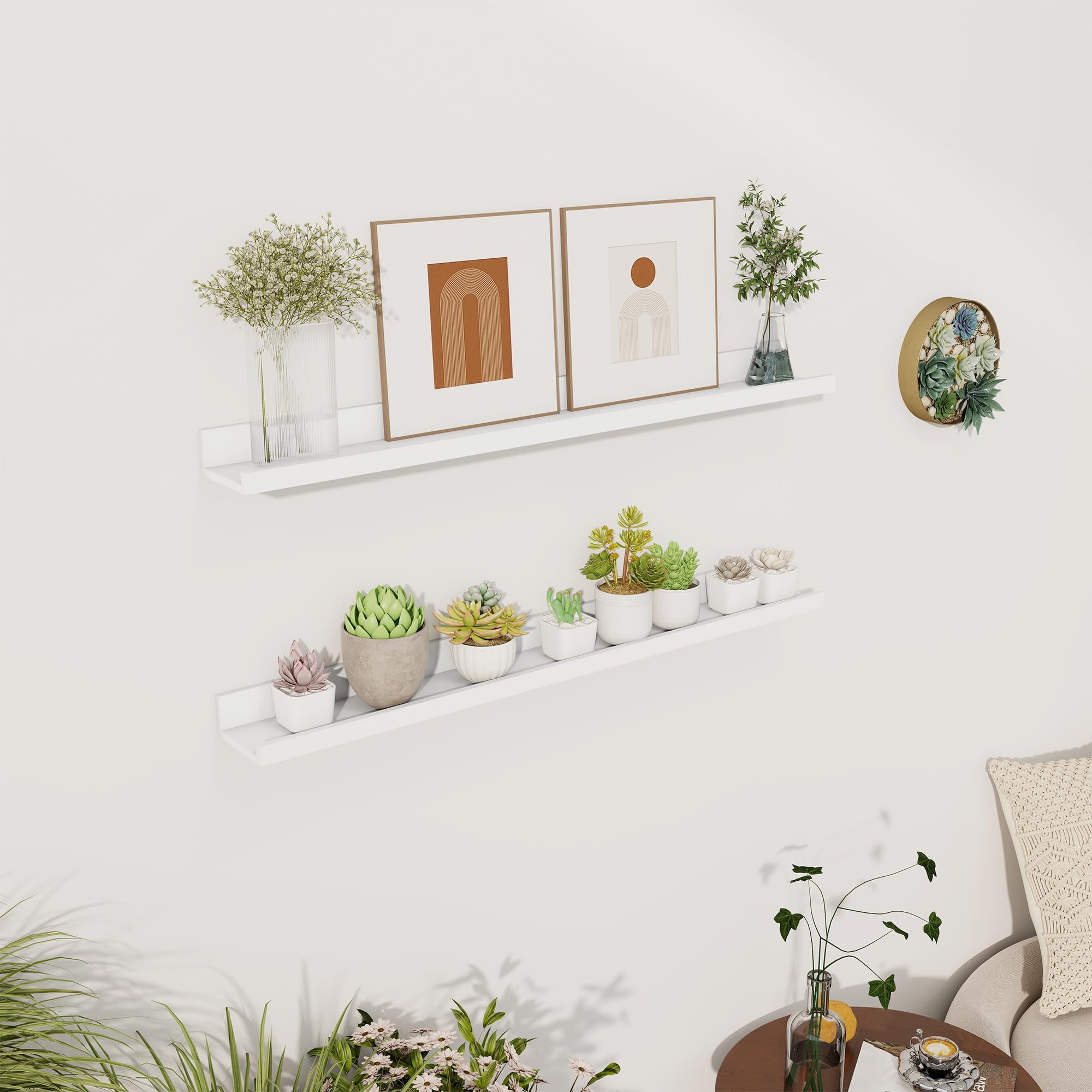 Axeman Estantes flotantes de 30 pulgadas | Juego de 2 estantes de pared blancos con borde | Estante blanco para fotos para pared con repisa, repisas de fotos de 30 pulgadas