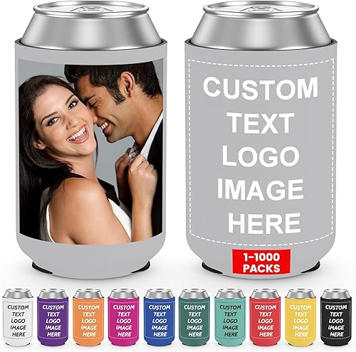 Fundas enfriadoras de latas personalizadas a granel, plegable a granel, soporte para botellas de bebidas con logotipo, texto de imagen, para bodas,