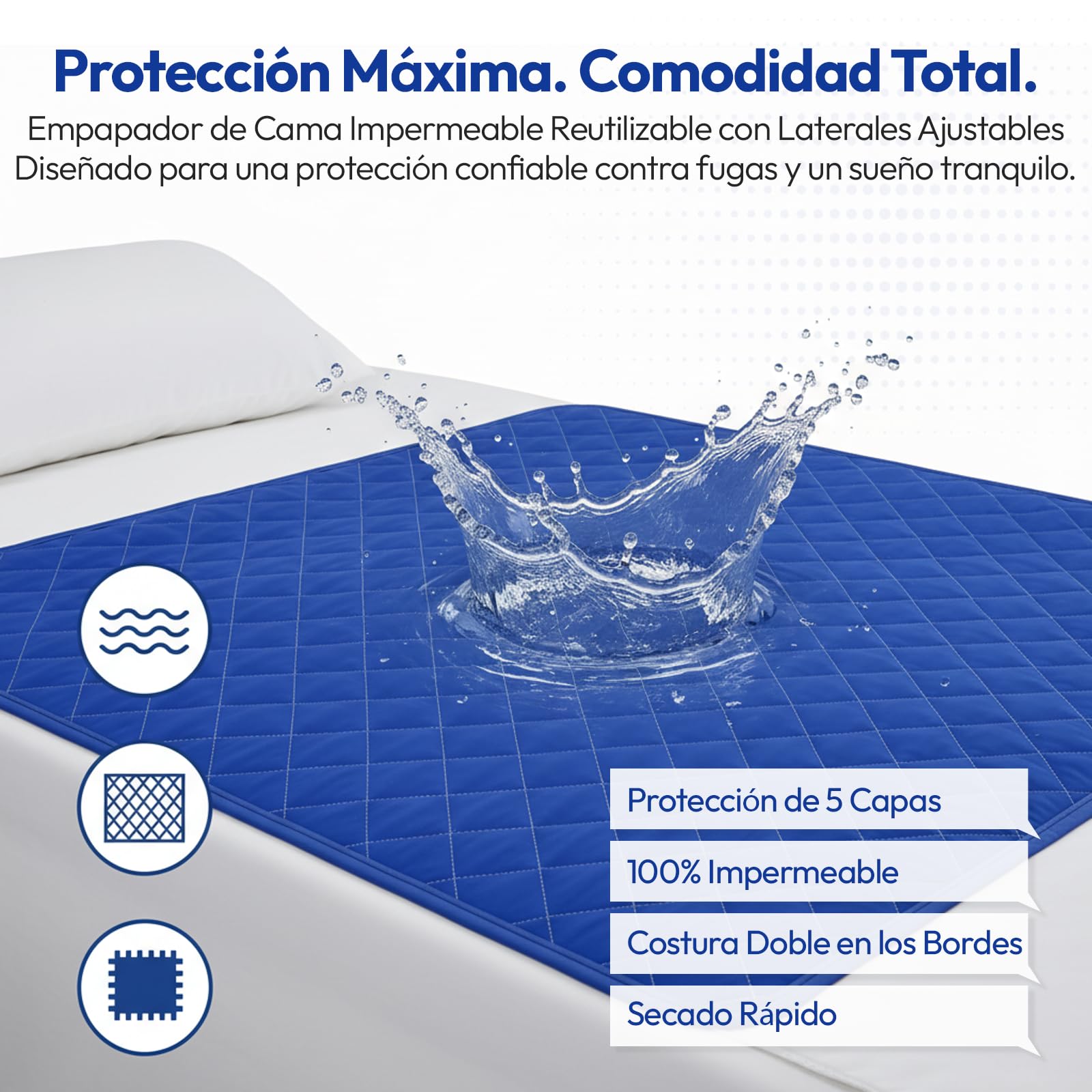Pack x2 Empapadores Cama Adultos Lavables con Alas (135x85 cm) – 5 Capas Ultra Absorbentes – Protector Cama Impermeable y Reutilizable – Ideal para Incontinencia de Adulto y Bebé – Más de 400 Lavados — view 5