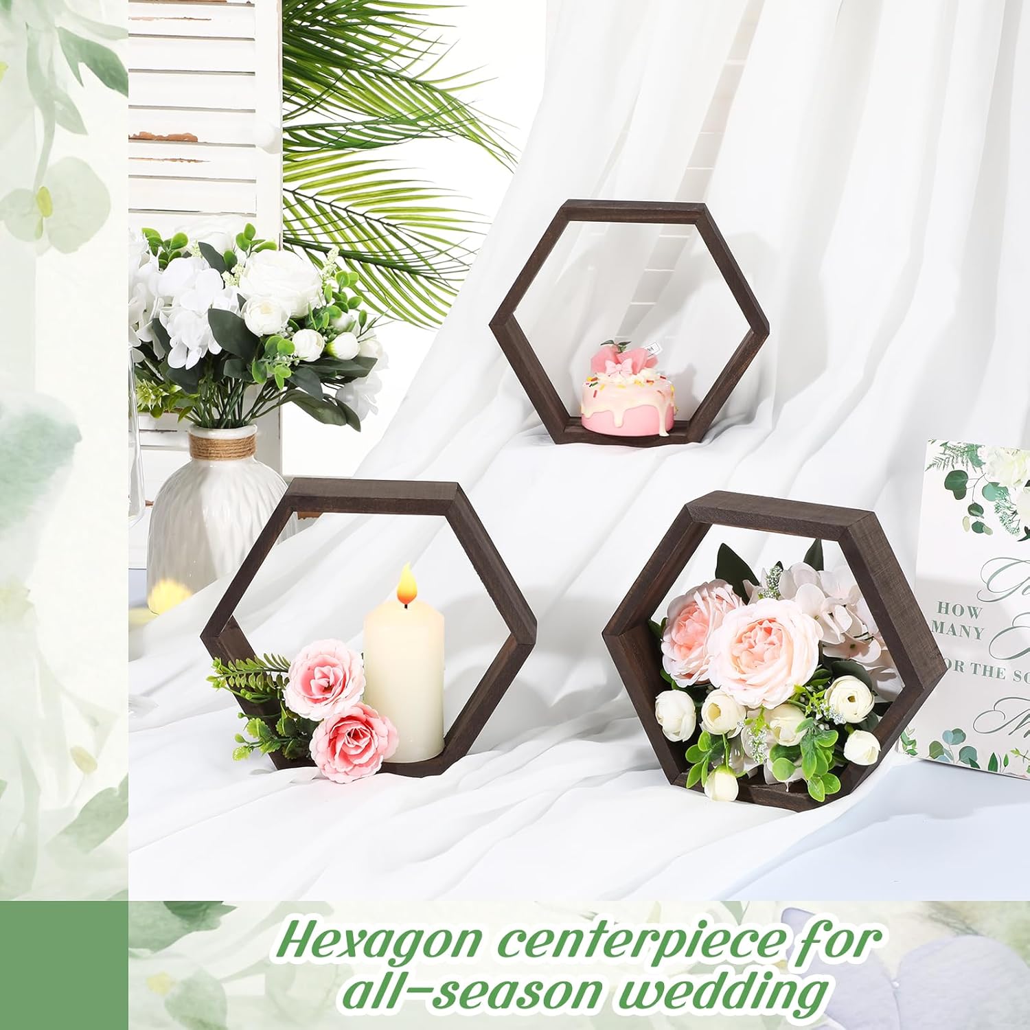 Barydat 12 Pcs 8 Inch Hexagon Shelves Wedding Table Decorations Hexagon Wood Centerpiece Geometric Terrarium Decorative Honeycomb Floating Storage Shelf for Home Office Room (Dark Brown)