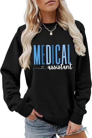 Medical Assistant Sweatshirt Heart Graphic Nurse Shirt for Women Emergency MA Doctor Assistant Crewneck Pullover