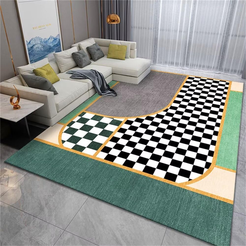 Tapis noir et blanc anti-poussière 100X200CM pour réchauffer le sol du salon et des chambres