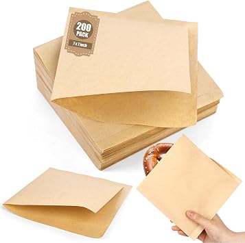 VGOODALL 200 Pcs Double Open Pretzel Bags, 7" x 7" Grease-Resistant Brown Sandwich Paper Bags Paper for Oily Snack Pretzels Cookies