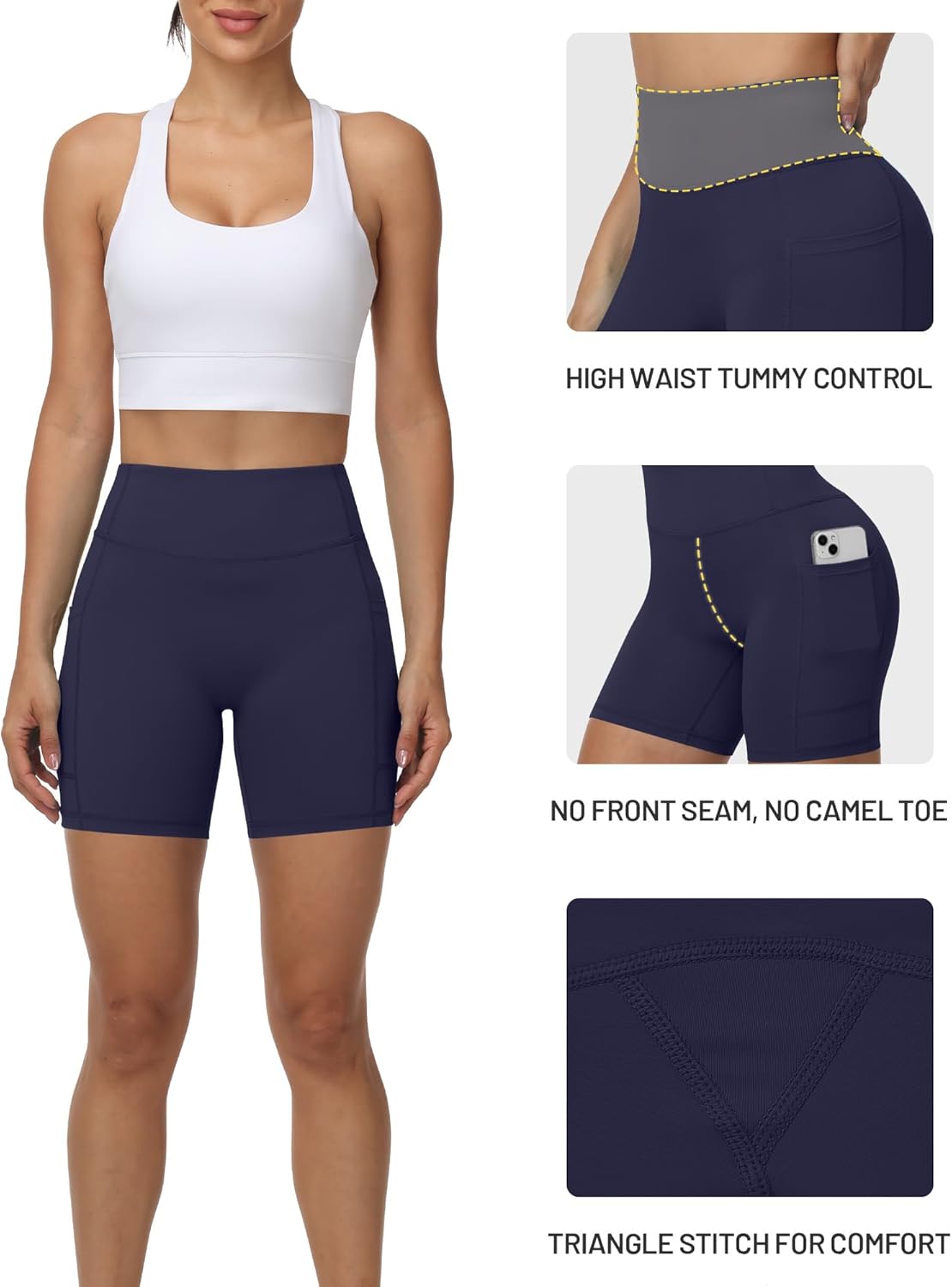 Moozava No Front Seam Women's Biker Workout Shorts 8"/5"/3" High Waist Tummy Control Spandex Shorts Gym Yoga Running Pockets - Image 3