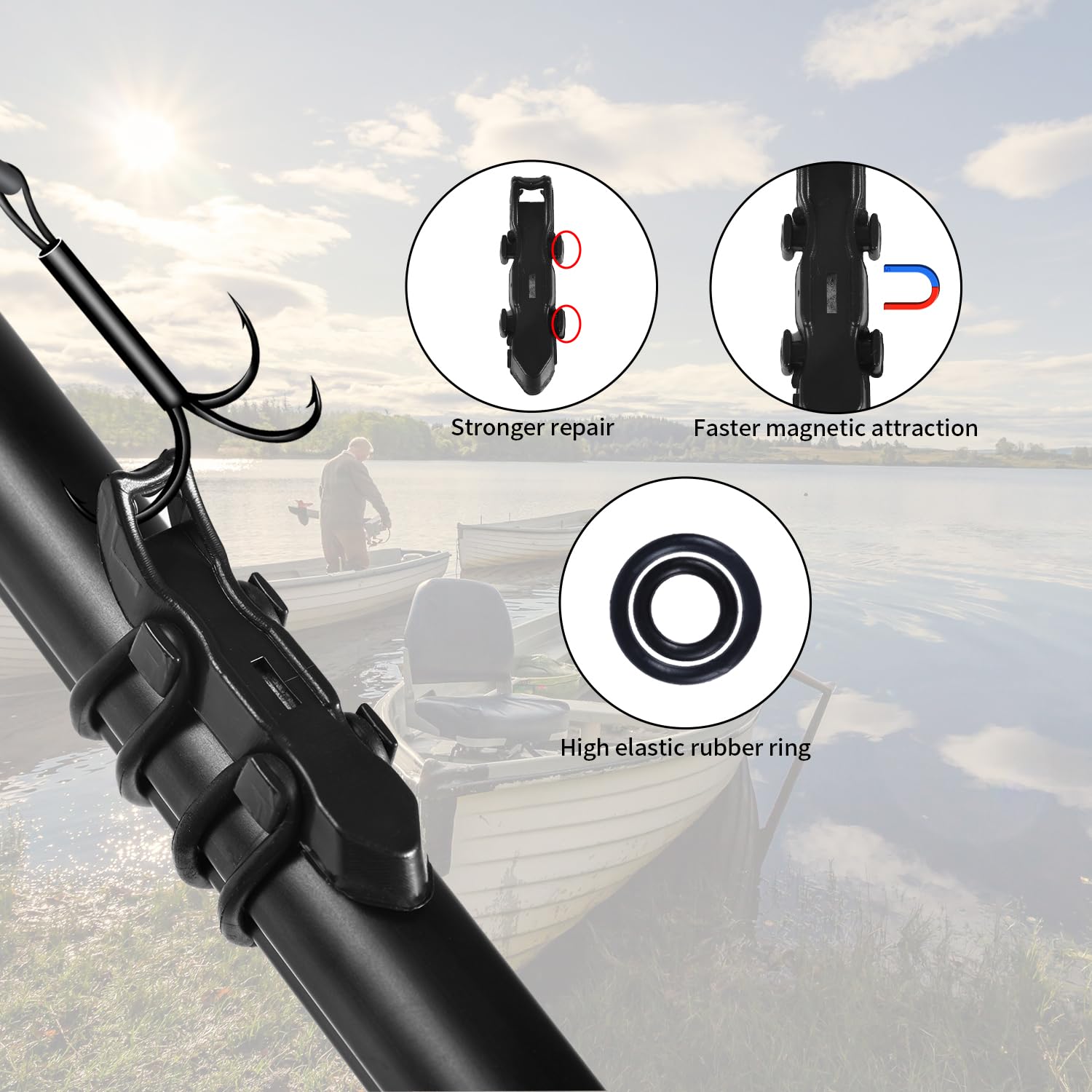 Soporte Magnético para Anzuelos de Pesca Negro con Anillos de Goma de 2 Tamaños