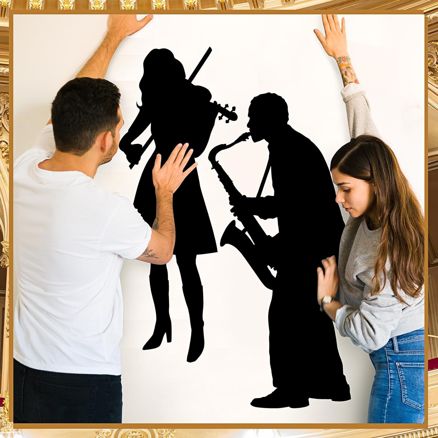 12 Pcs Jazz Band Silhouettes Cutouts Large Retro Removable PVC Wall Decal Self Adhesive Party Decorations Waterproof Silhouettes PVC Wallpaper (31.5 Inch)