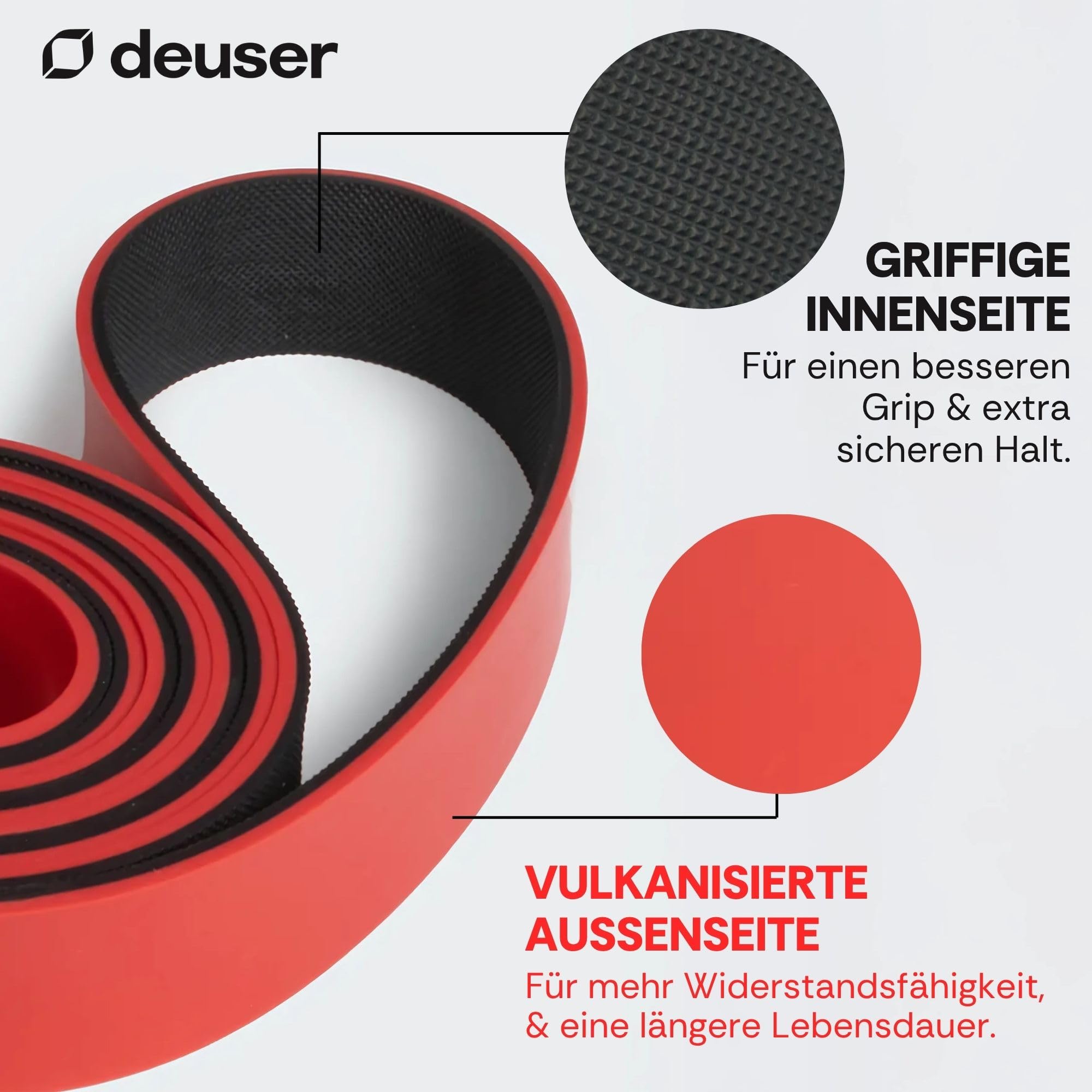 Deuserband Original Widerstandsband Gymnastikband aus Naturkautschuk, vegan, rutschfest, In Deutschland gefertigte Fitnessbänder für Krafttraining, Fitness, Yoga