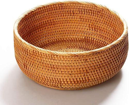 Miniatura 7 de amololo Hadewoven - Cesta redonda de ratán para frutas, bandeja de mimbre para alimentos, soporte de almacenamiento para comedor, bandeja pequeña de